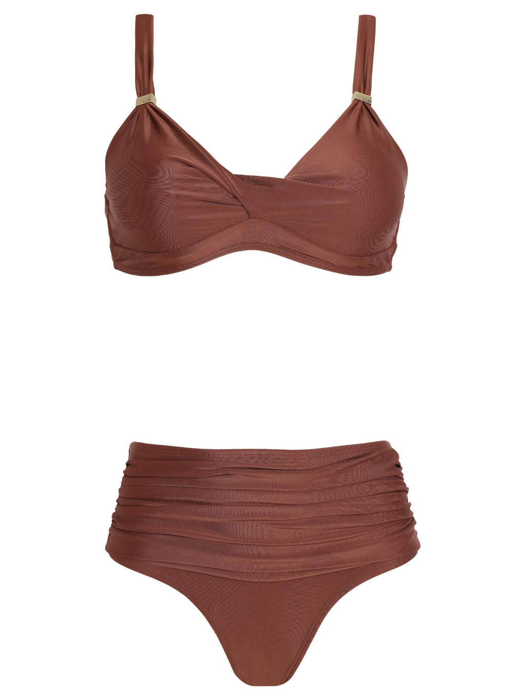 Marianne Brown Plain Ruched-Detail Bikini Set