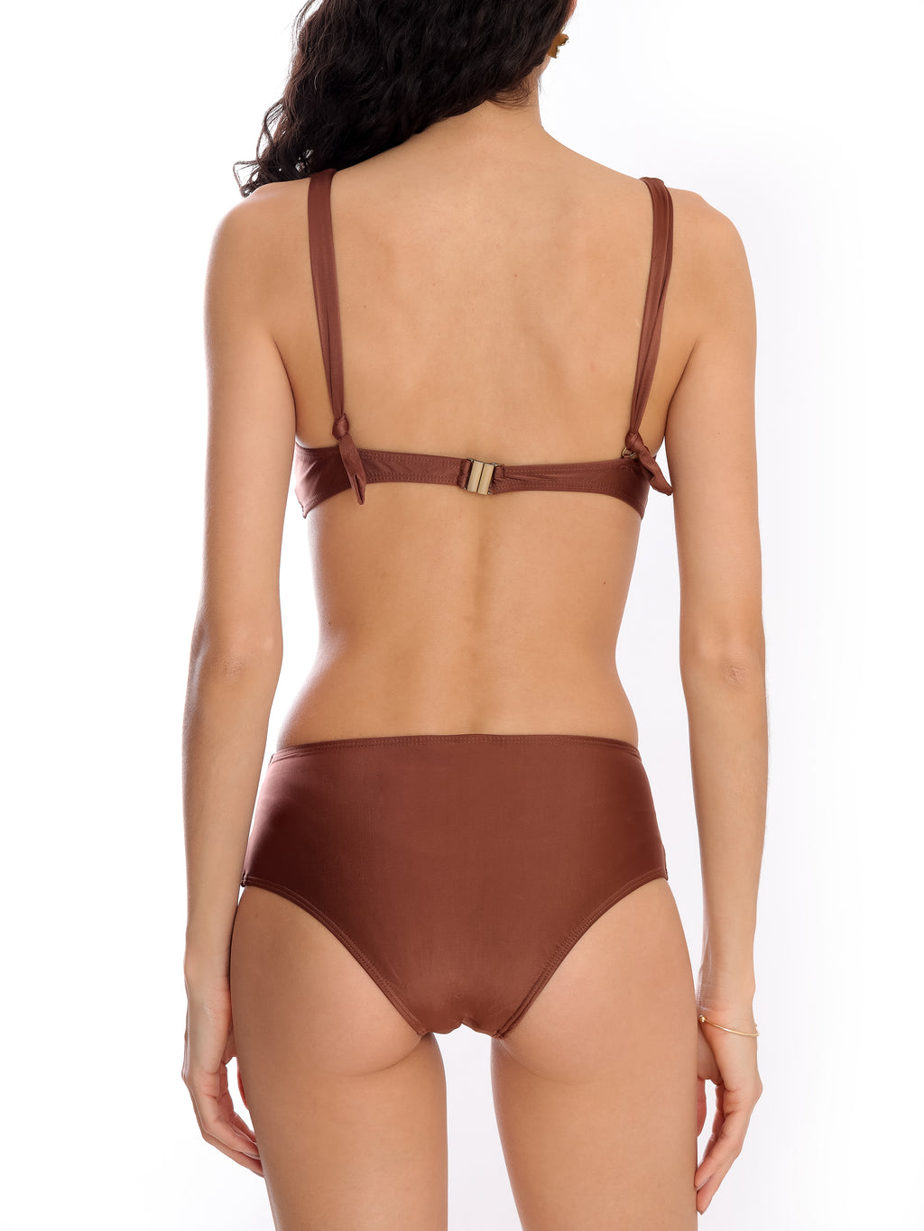 Marianne Brown Plain Ruched-Detail Bikini Set