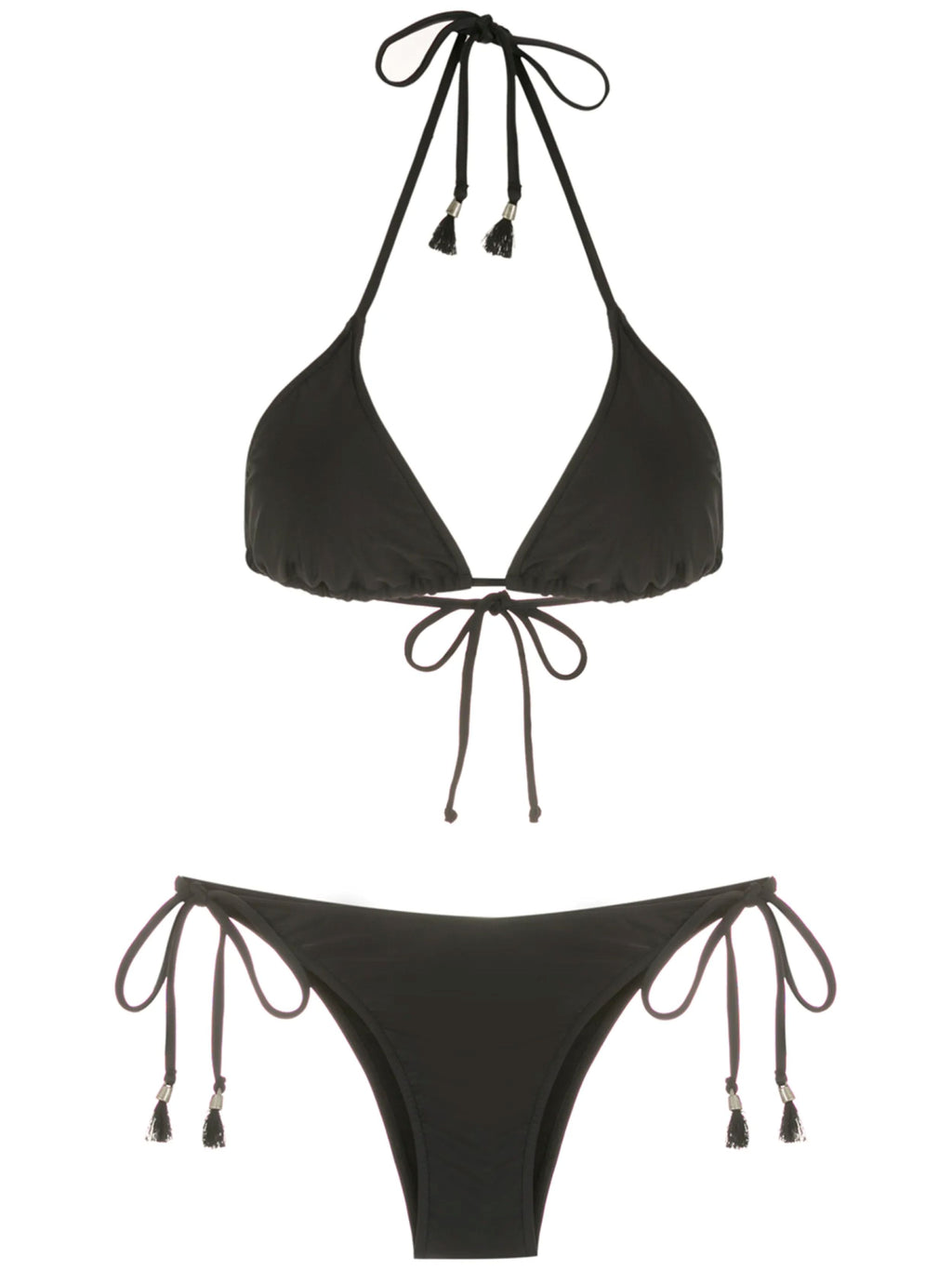 Maya Black Plain Tassel Detailing Triangle Bikini Set