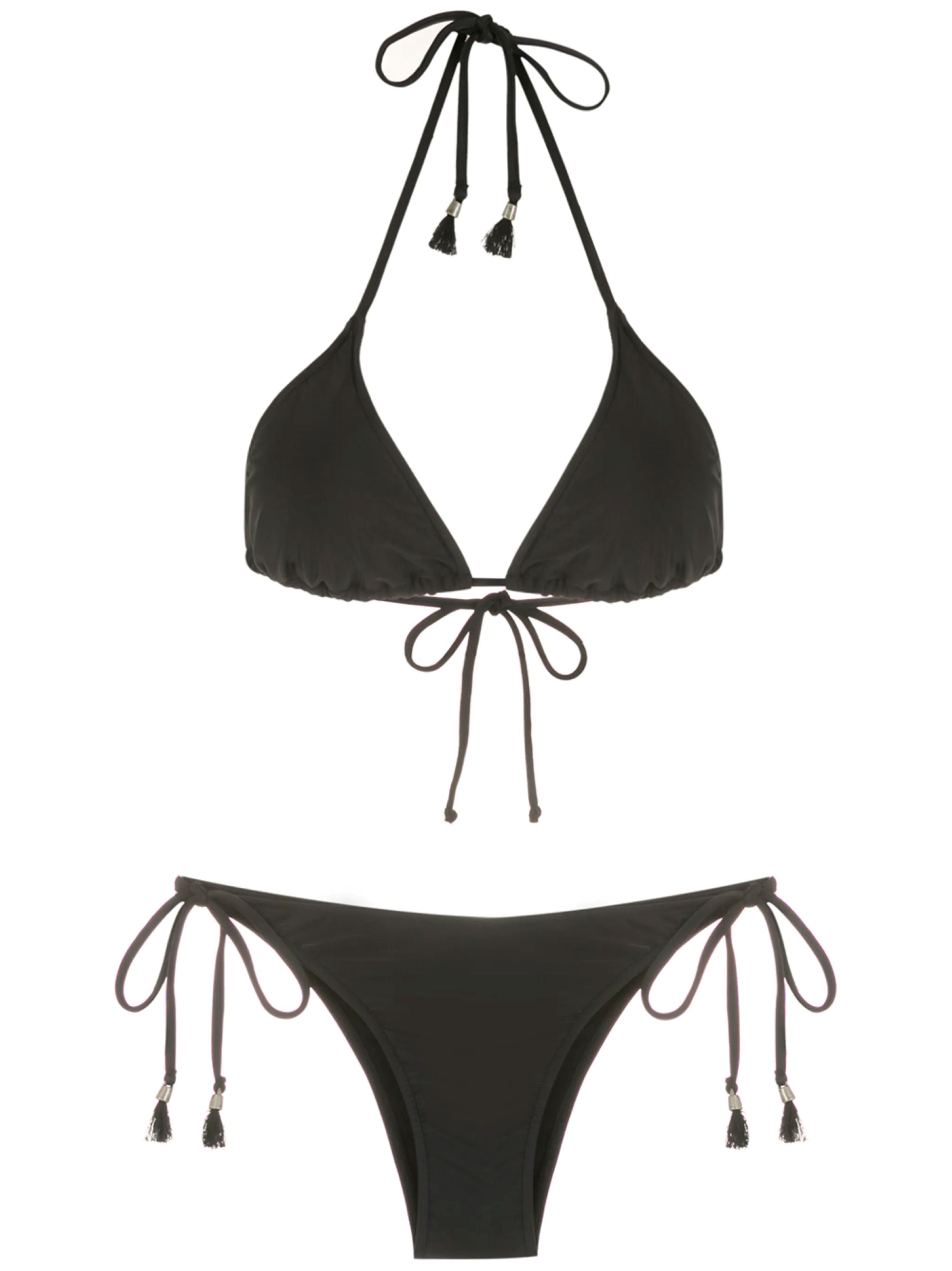 Maya Black Plain Tassel Detailing Triangle Bikini Set