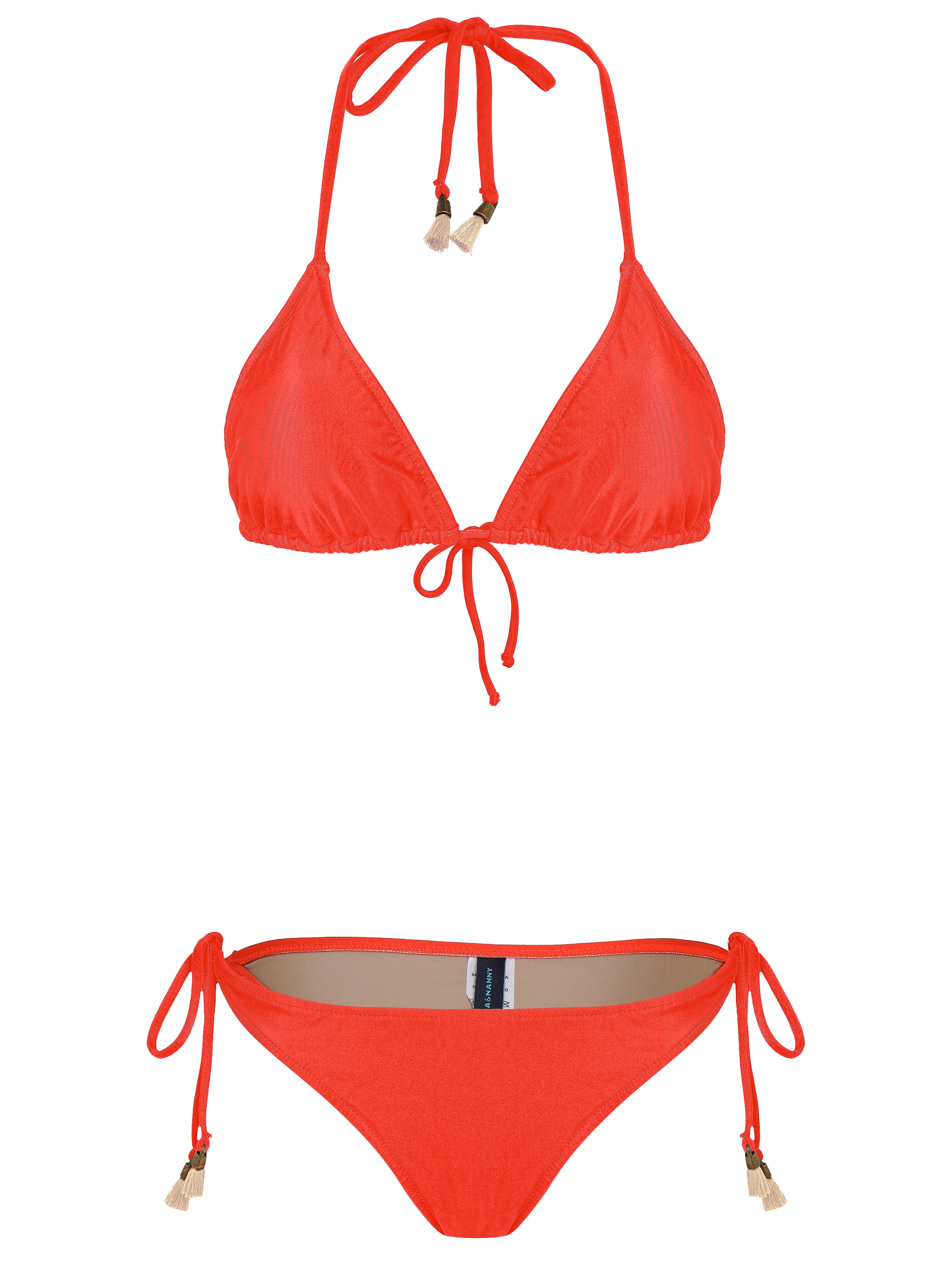 Maya Orange Plain Tassel Detailing Triangle Bikini Set