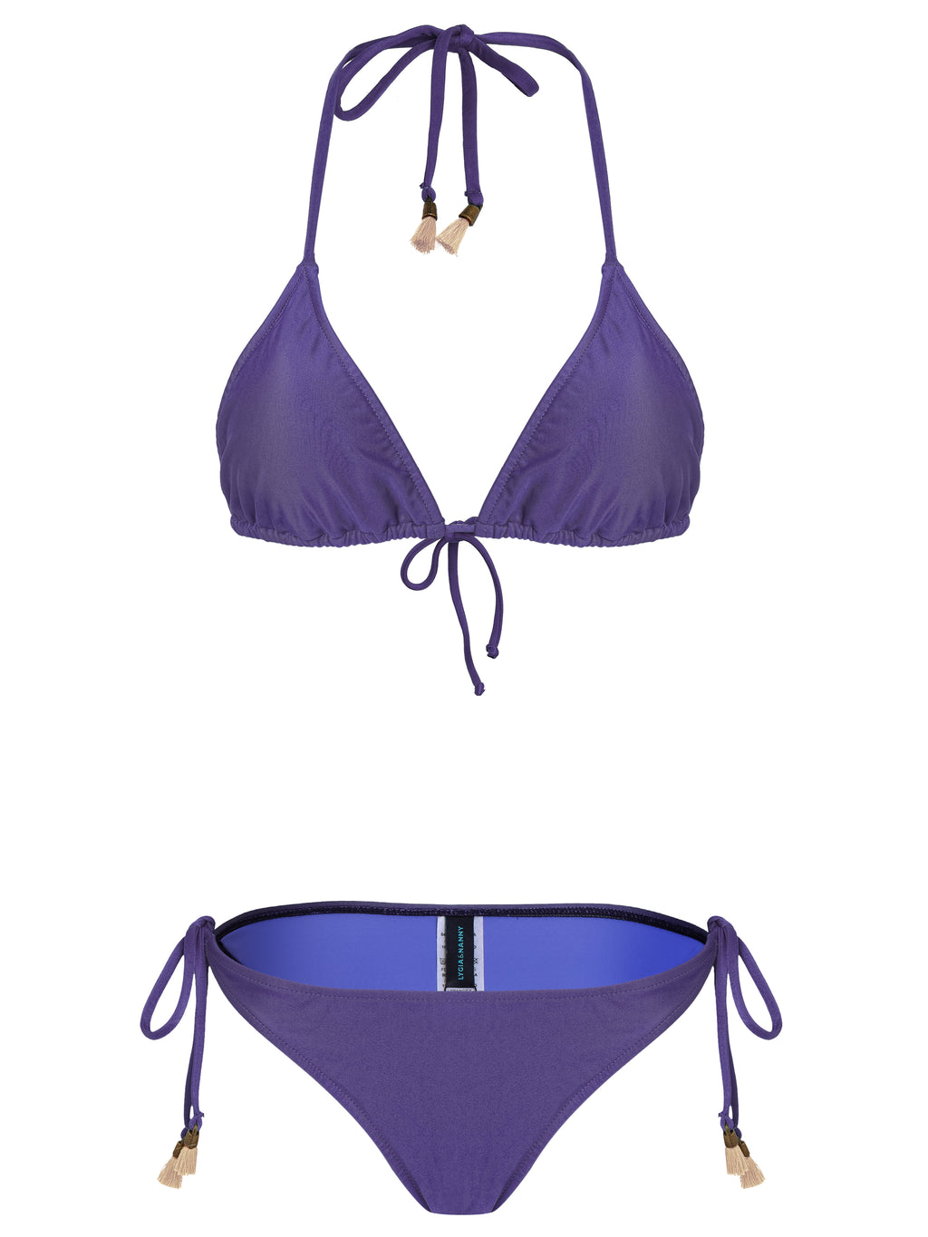 Maya Purple Plain Tassel Detailing Triangle Bikini Set