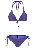 Maya Purple Plain Tassel Detailing Triangle Bikini Set