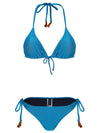 Maya Blue Plain Tassel Detailing Triangle Bikini Set