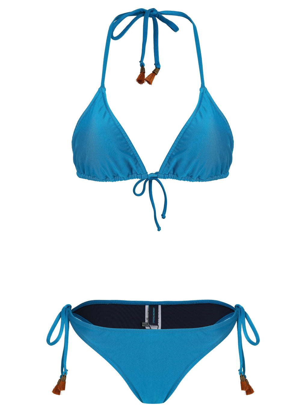 Maya Blue Plain Tassel Detailing Triangle Bikini Set