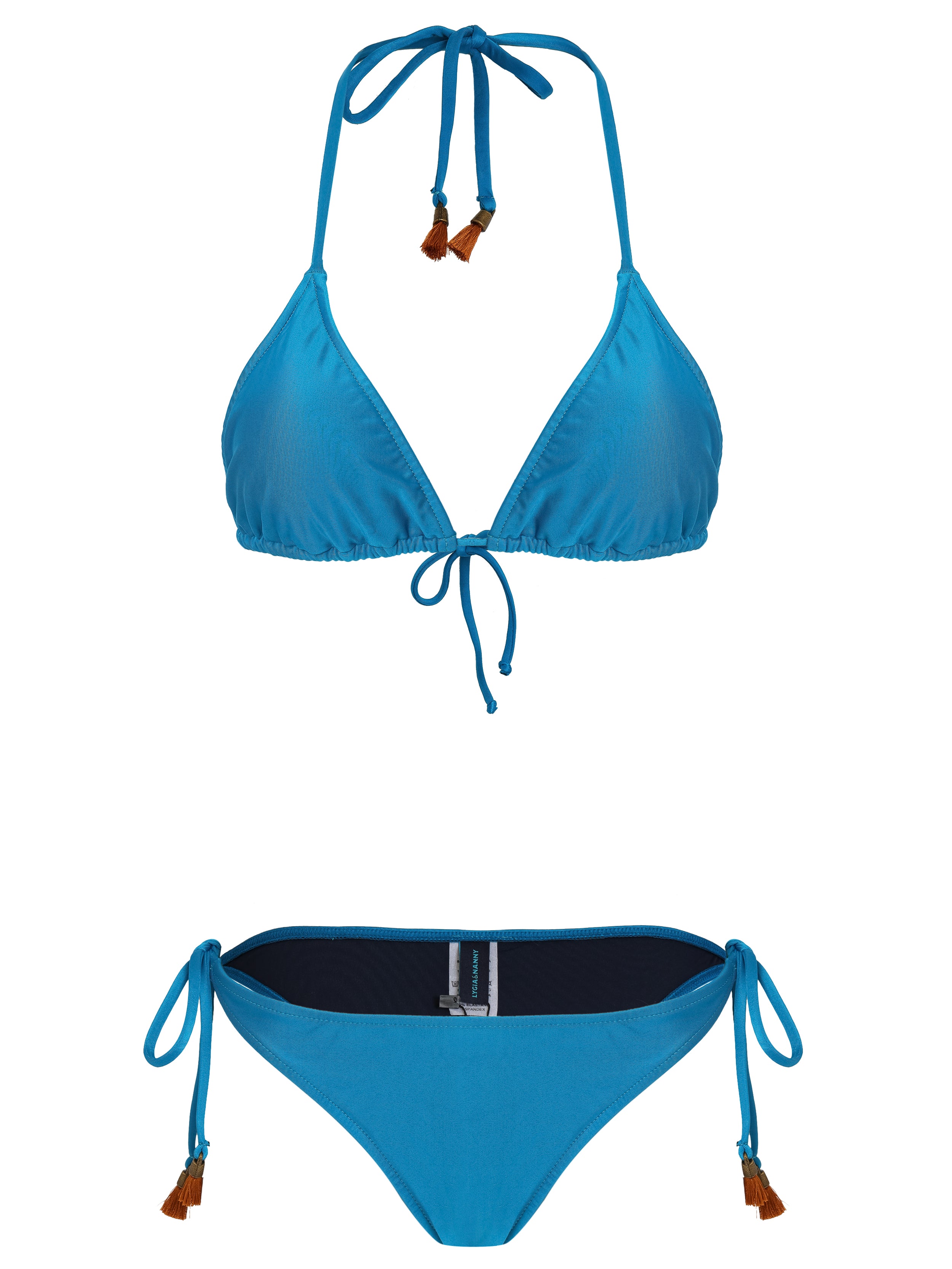 Maya Blue Plain Tassel Detailing Triangle Bikini Set