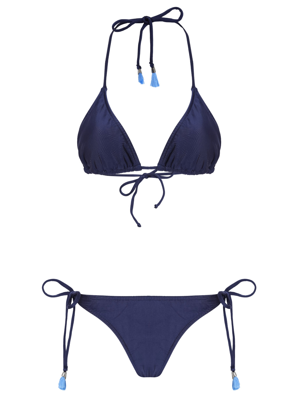 Maya Blue Plain Tassel Detailing Triangle Bikini Set