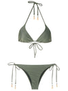 Maya Green Plain Tassel Detailing Triangle Bikini Set
