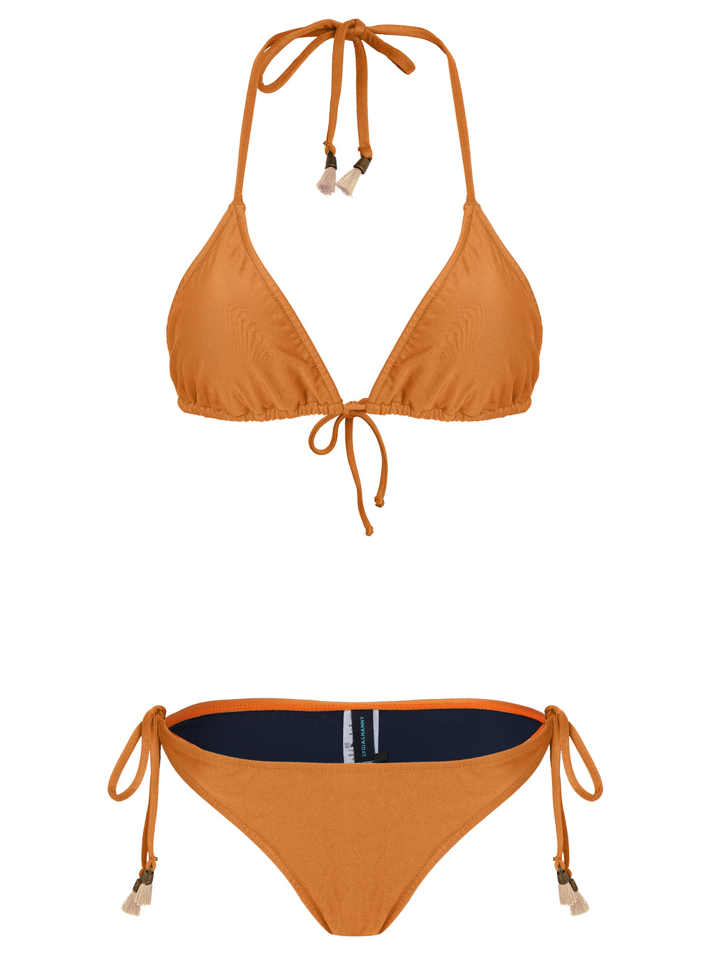 Maya Yellow Plain Tassel Detailing Triangle Bikini Set
