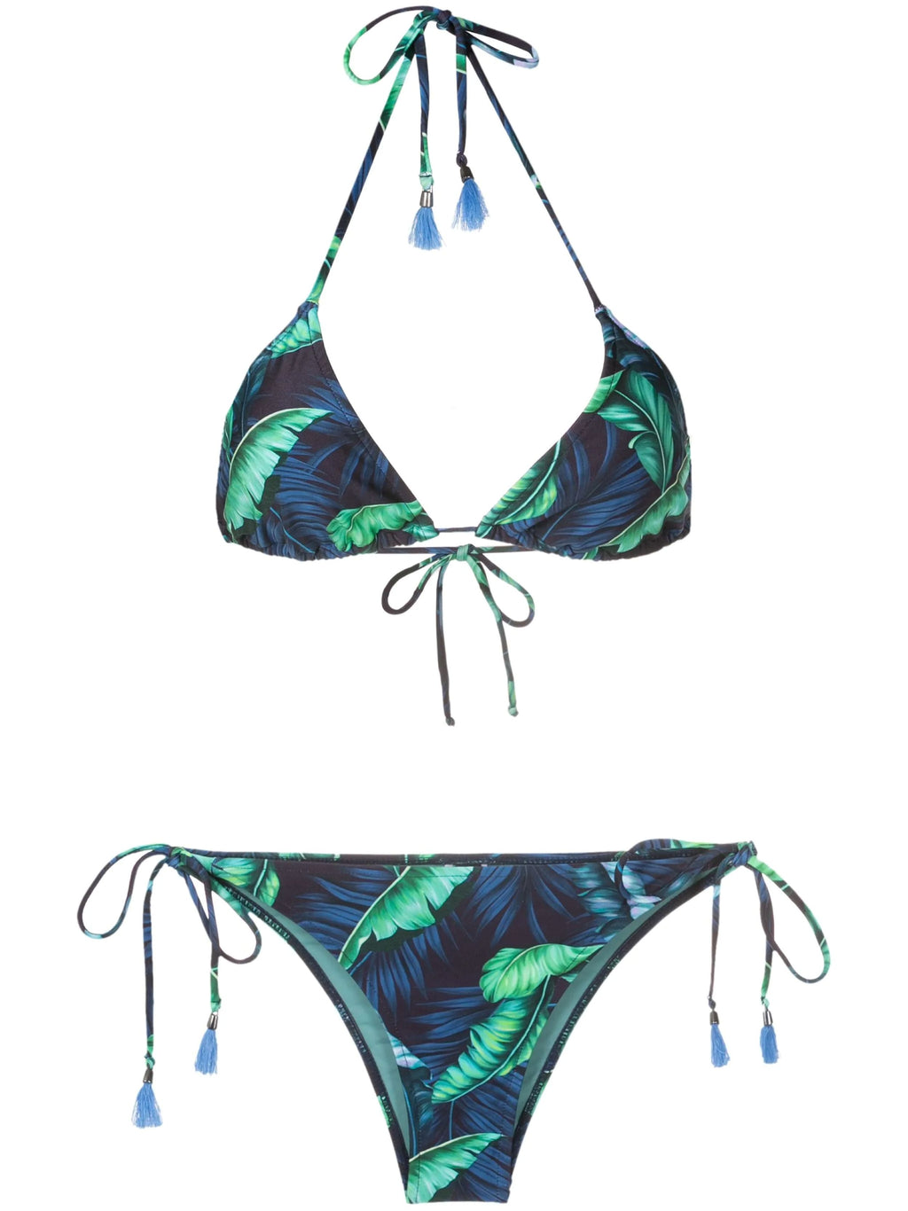 Maya Foliage-Print Tassel Detailing Triangle Bikini Set