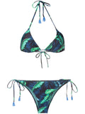 Maya Foliage-Print Tassel Detailing Triangle Bikini Set