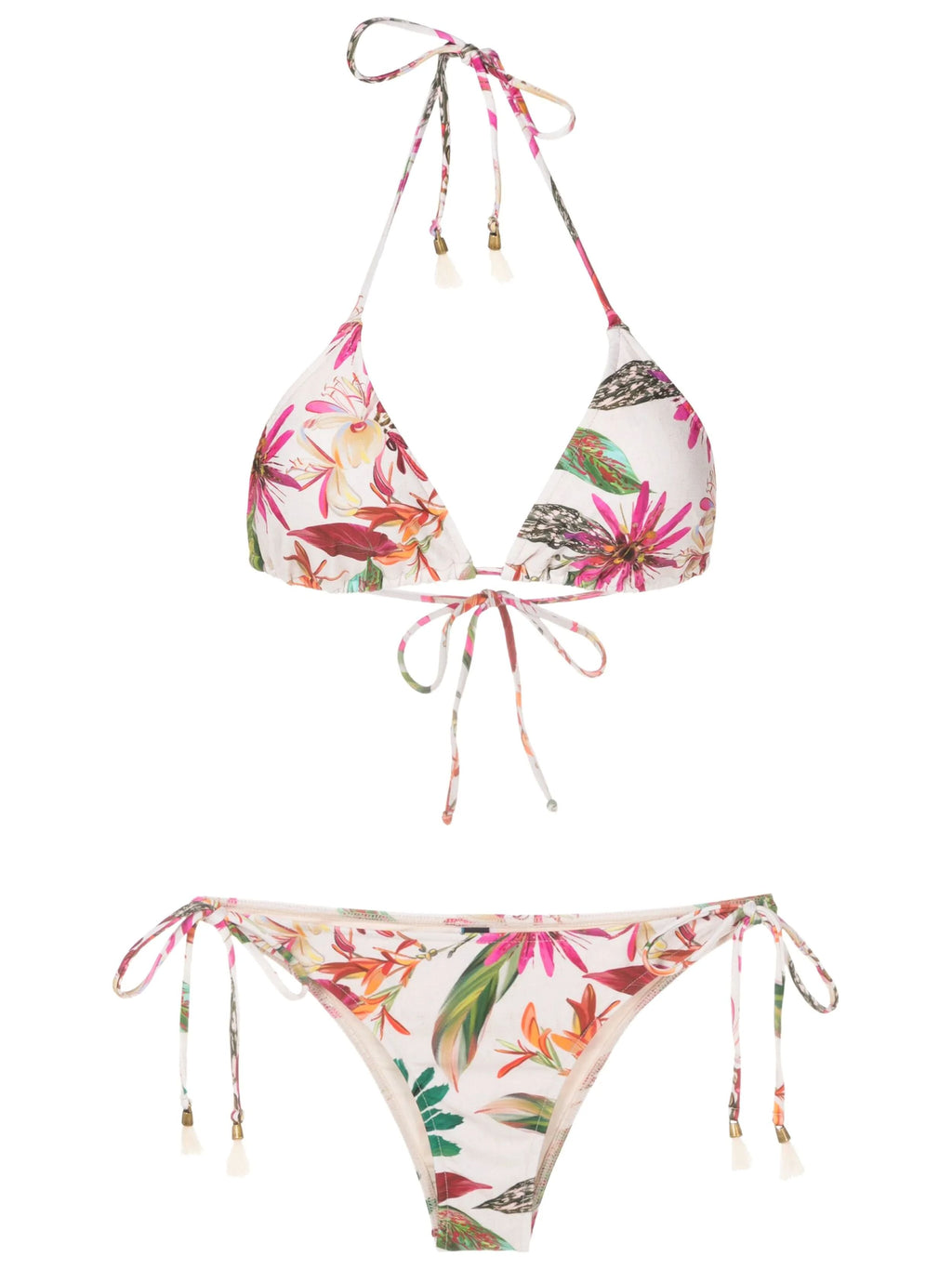 Maya Foliage-Print Tassel Detailing Triangle Bikini Set