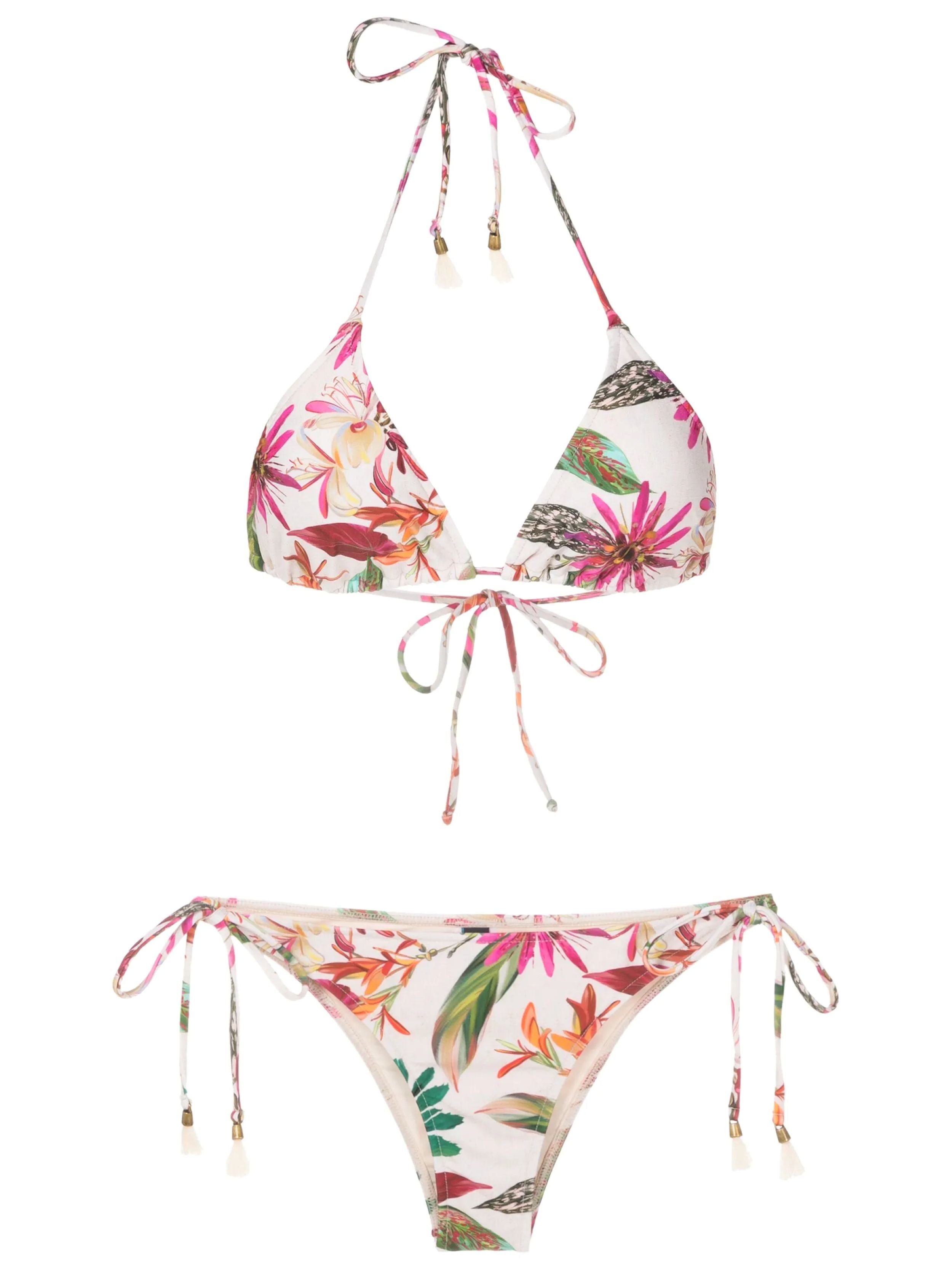 Maya Foliage-Print Tassel Detailing Triangle Bikini Set