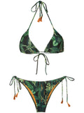 Maya Foliage-Print Tassel Detailing Triangle Bikini Set