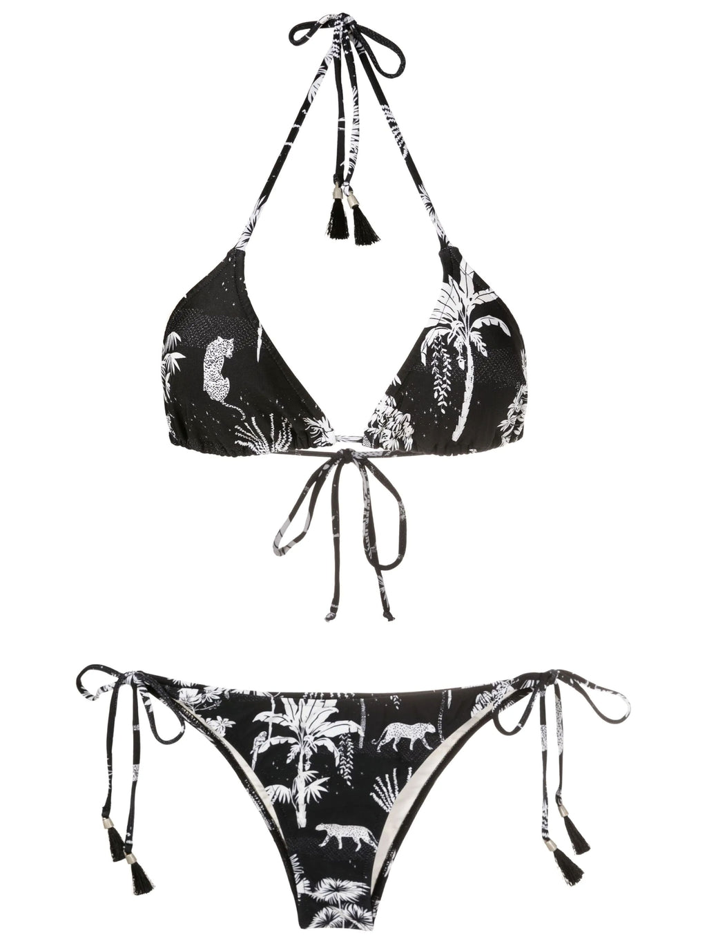 Maya Foliage-Print Tassel Detailing Triangle Bikini Set