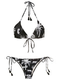 Maya Foliage-Print Tassel Detailing Triangle Bikini Set