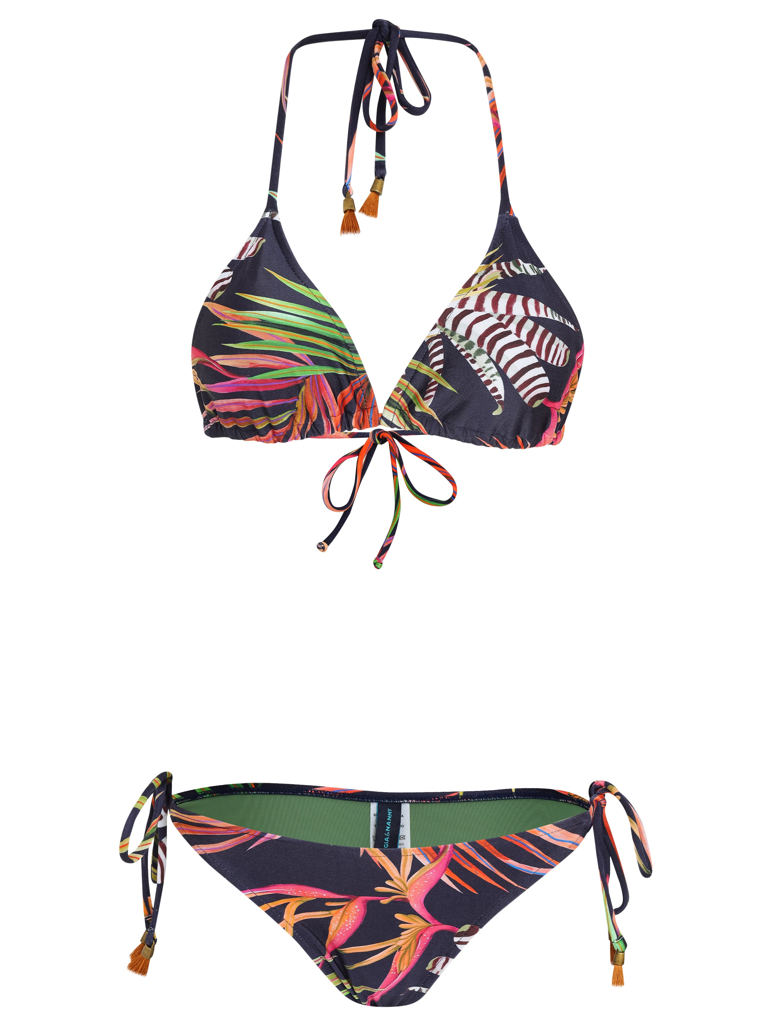 Maya Foliage-Print Tassel Detailing Triangle Bikini Set