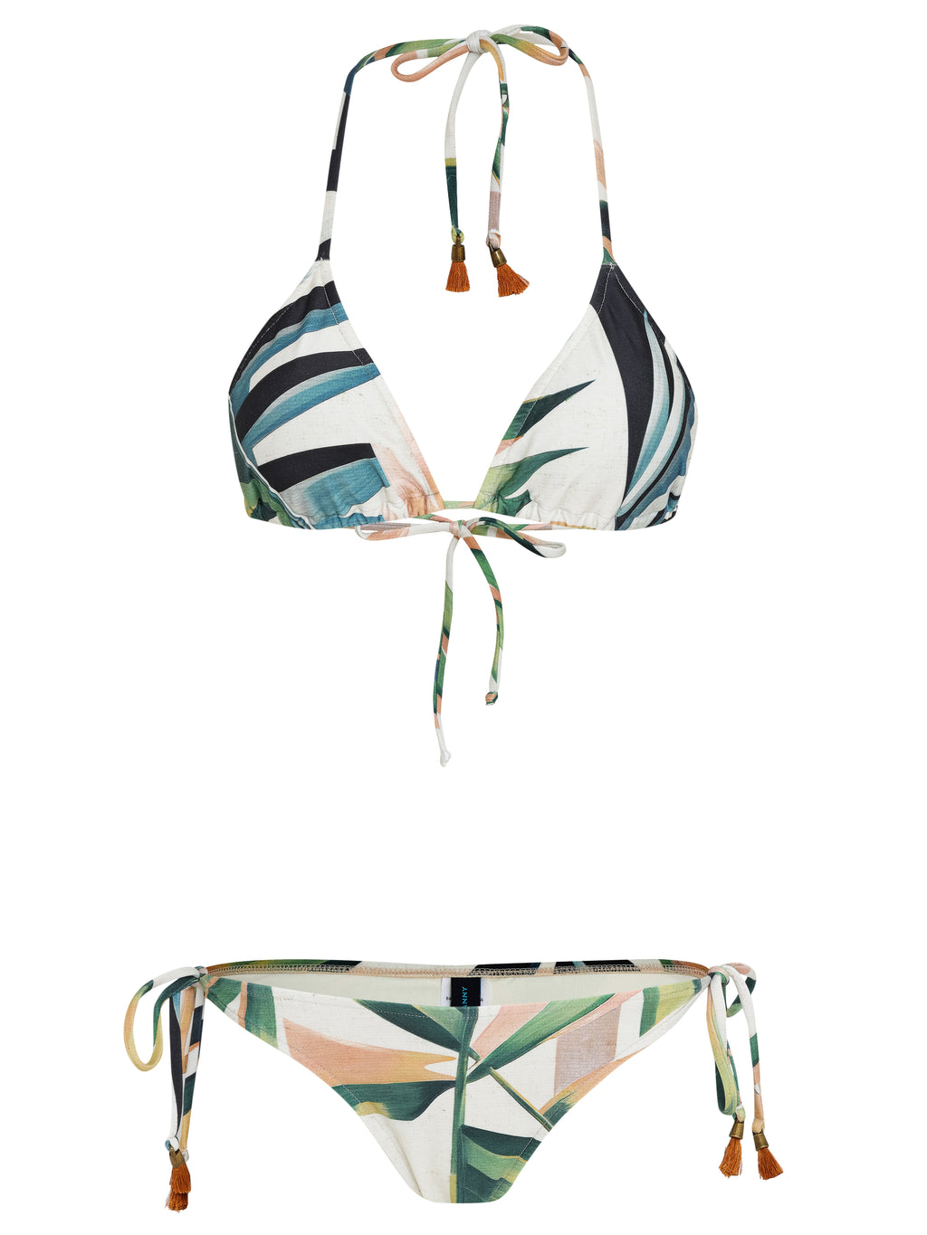 Maya Foliage-Print Tassel Detailing Triangle Bikini Set