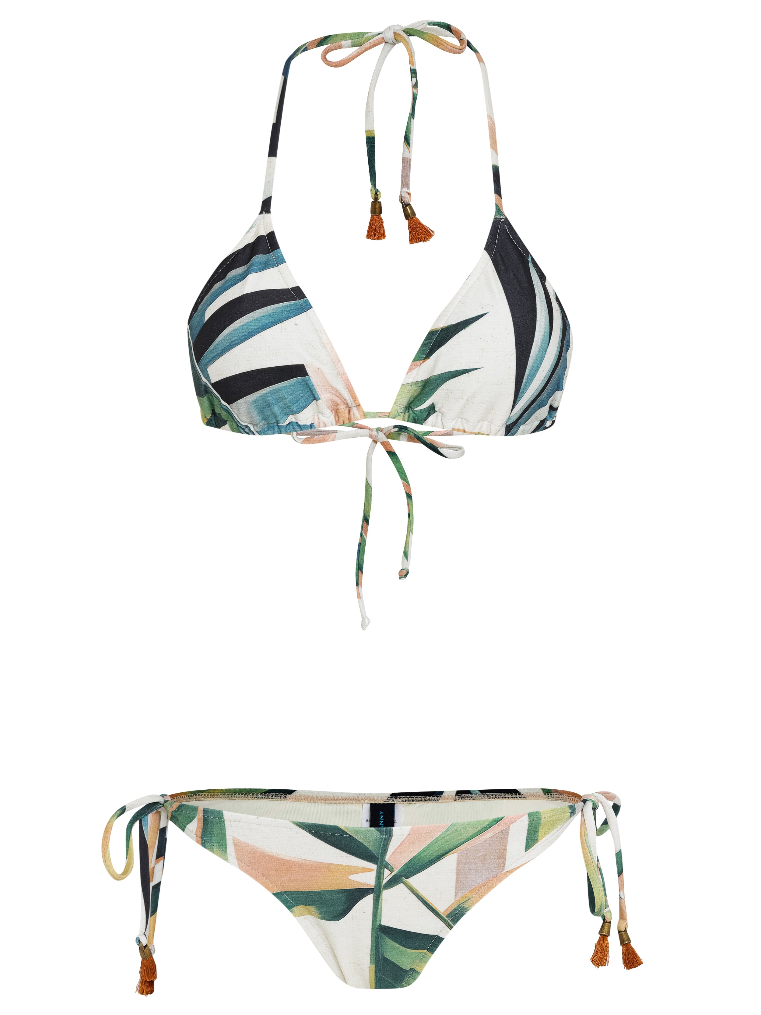 Maya Foliage-Print Tassel Detailing Triangle Bikini Set