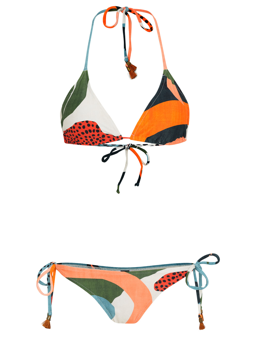 Maya Tie-Fastening Tassel Detailing Triangle Bikini Set