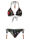 Maya Floral-Print Tassel Detailing Triangle Bikini Set