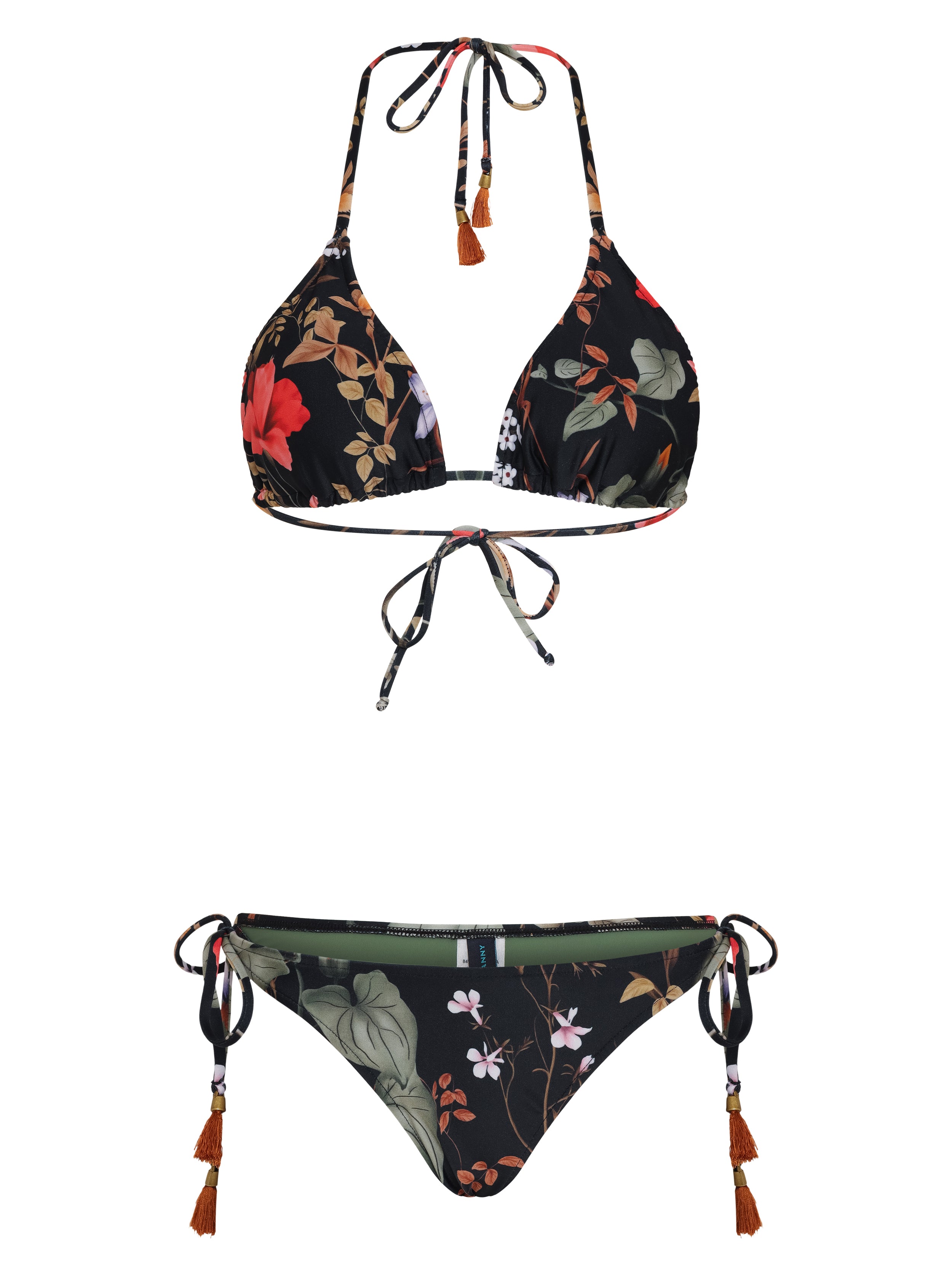Maya Floral-Print Tassel Detailing Triangle Bikini Set