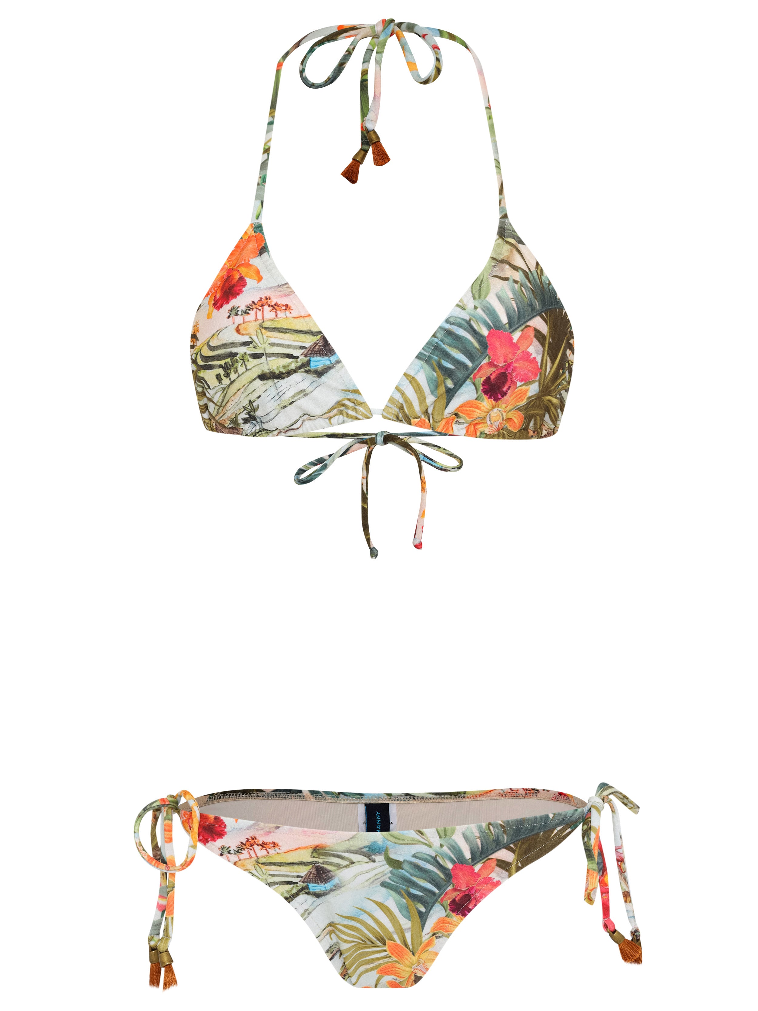 Maya -Print Tassel Detailing Triangle Bikini Set