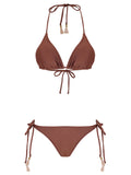 Maya Brown Tassel Detailing Triangle Bikini Set