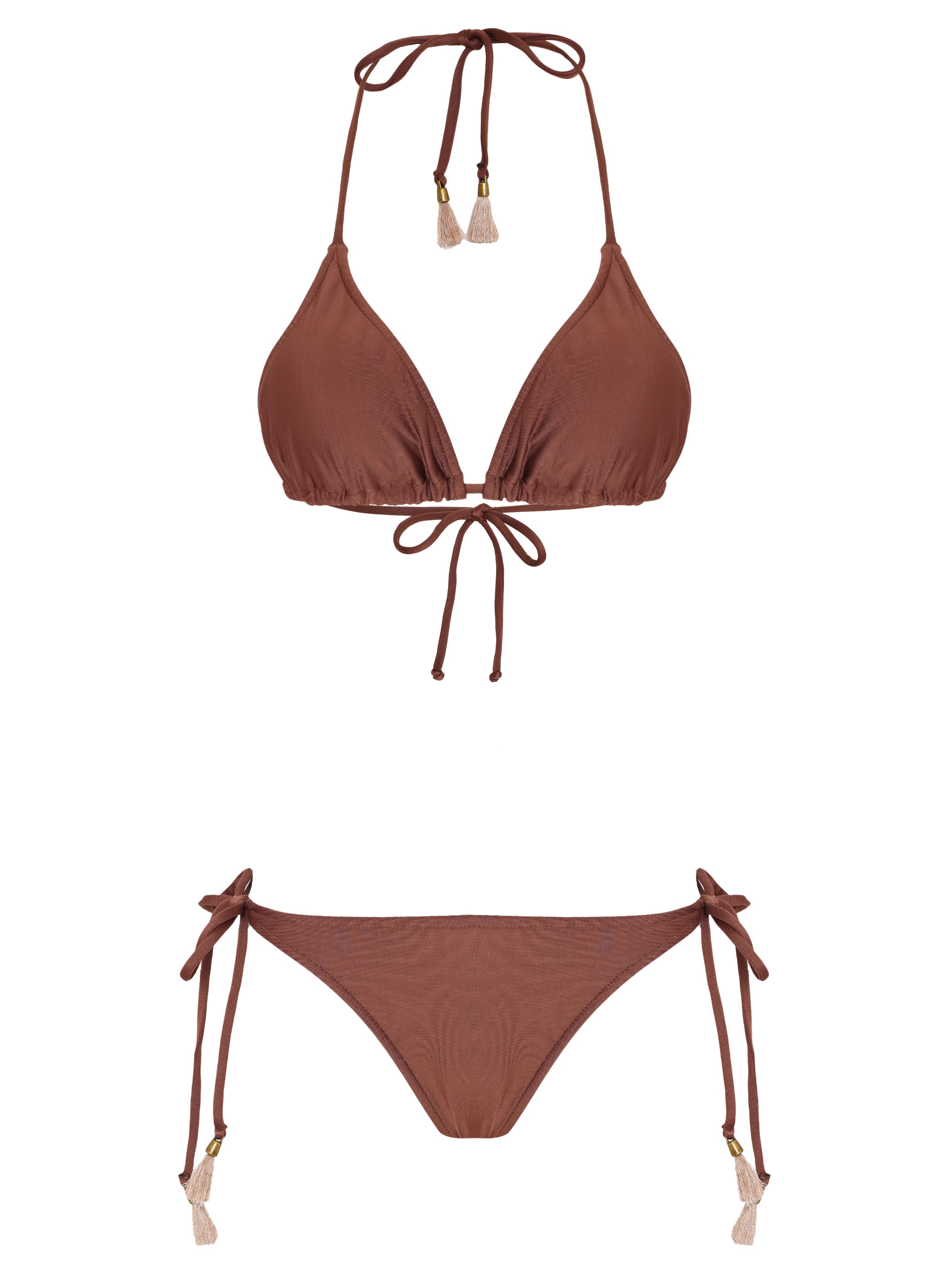 Maya Brown Tassel Detailing Triangle Bikini Set