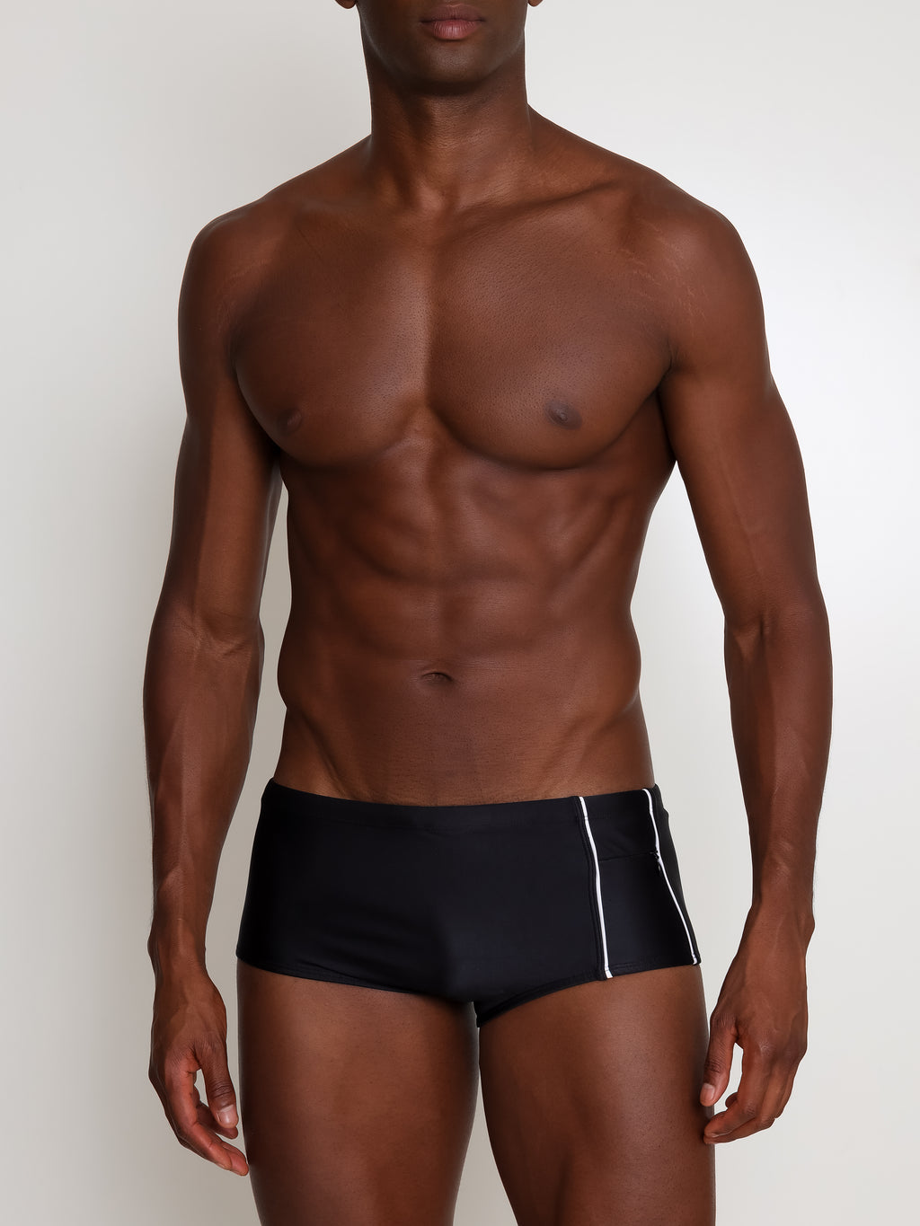 Santiago Black and White Plain 6.3-inch Sides Swimming Trunks