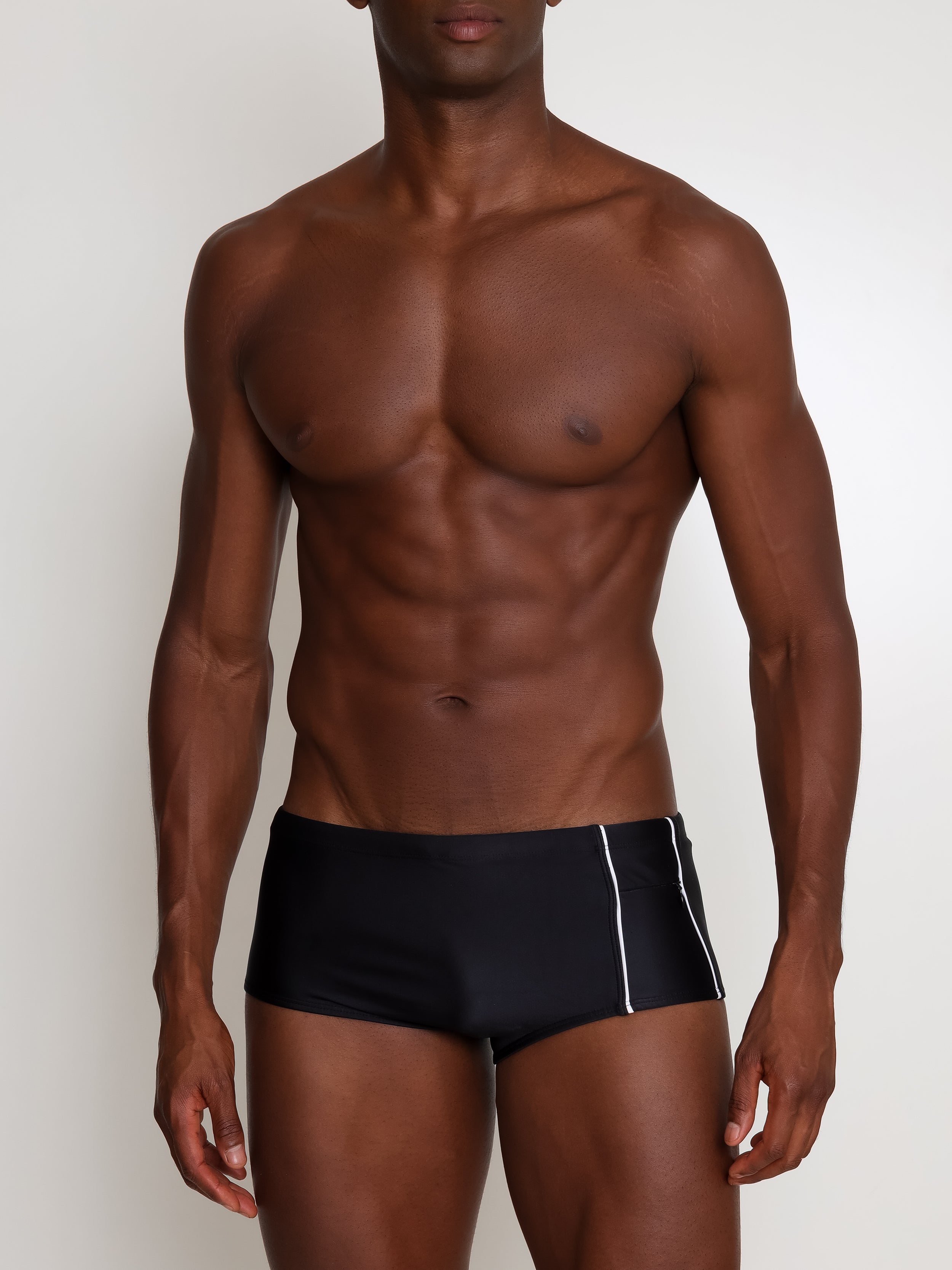 Santiago Black and White Plain 6.3-inch Sides Swimming Trunks