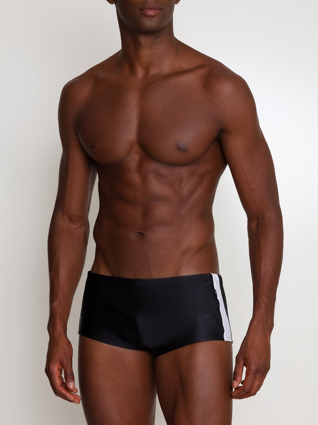 Lopes Black and White Plain Swim Trunks