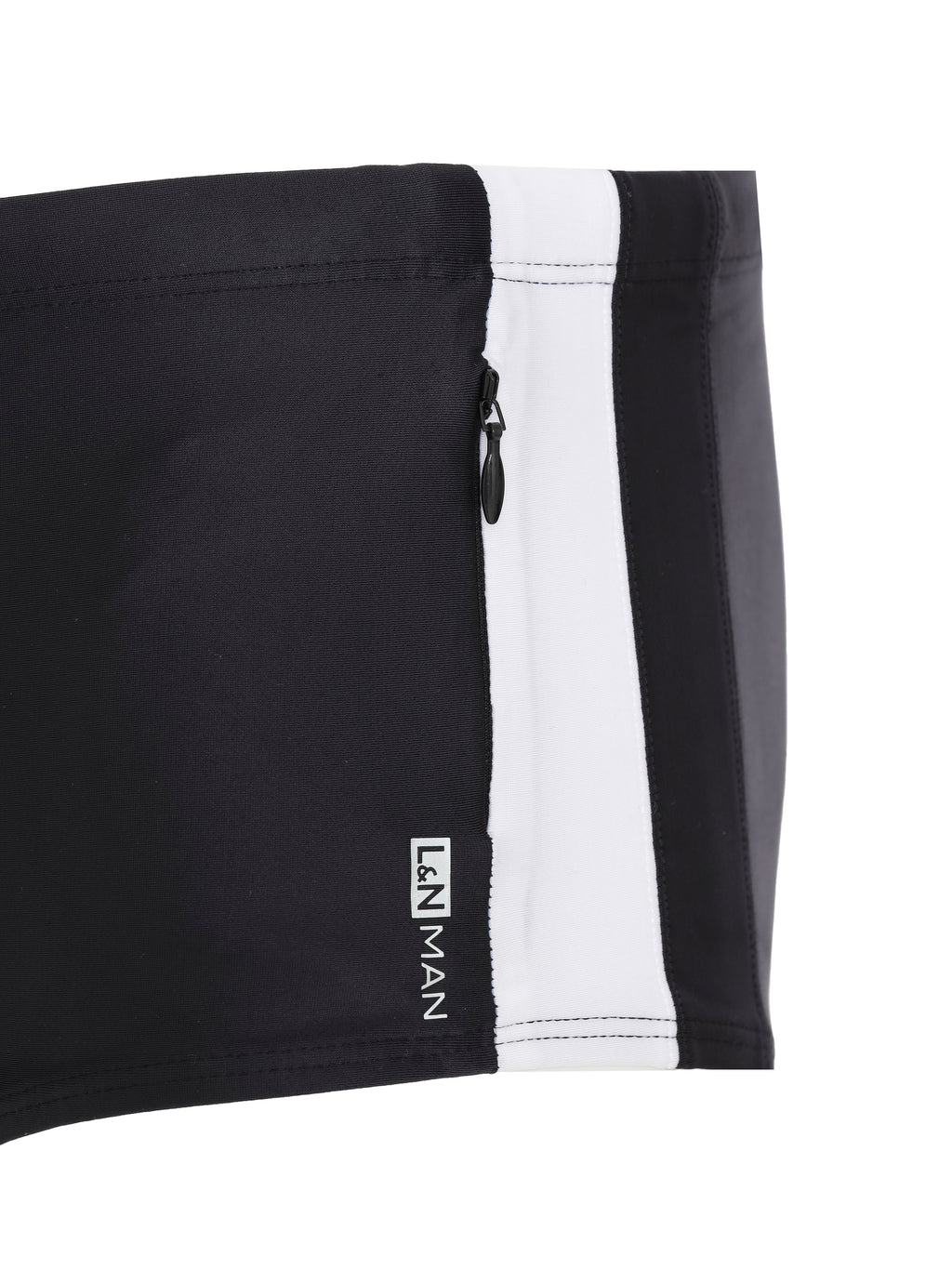Lopes Black and White Plain Swim Trunks