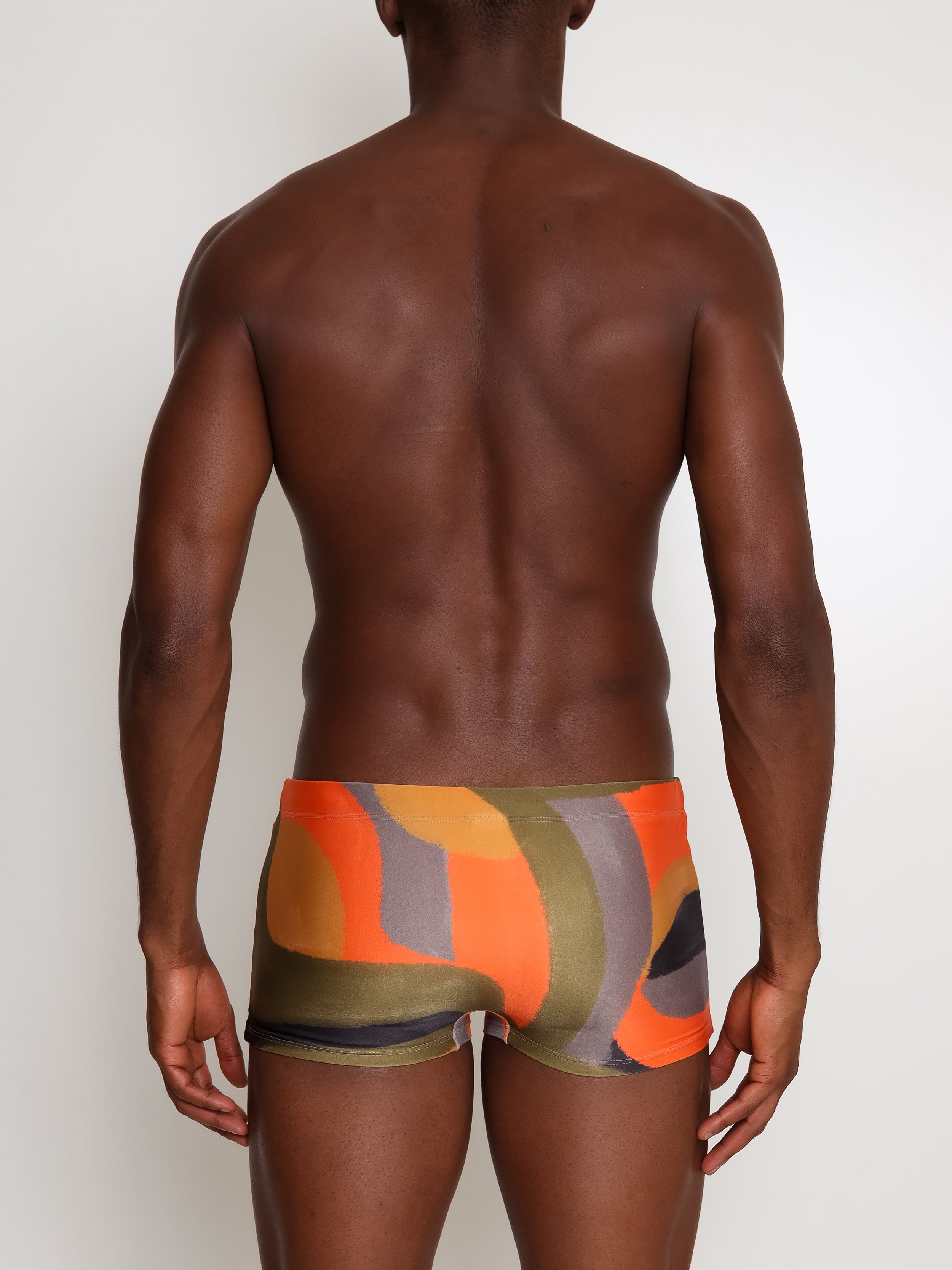 Tijuca Abstract-Print Striped 9-inch Sides Fitted Swimming Trunks