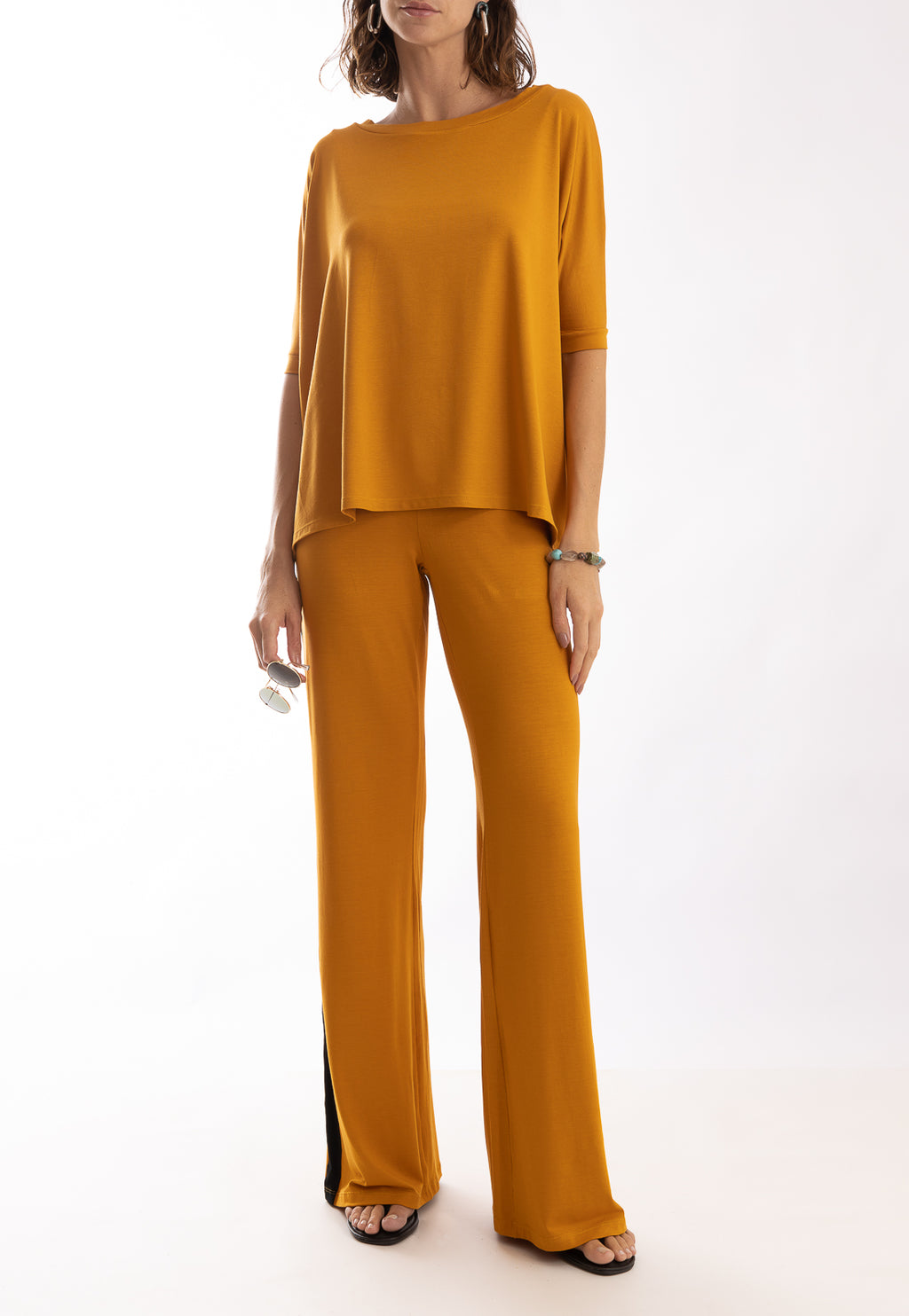 Saira Yellow Mustard Plain Pants With Side Stripes
