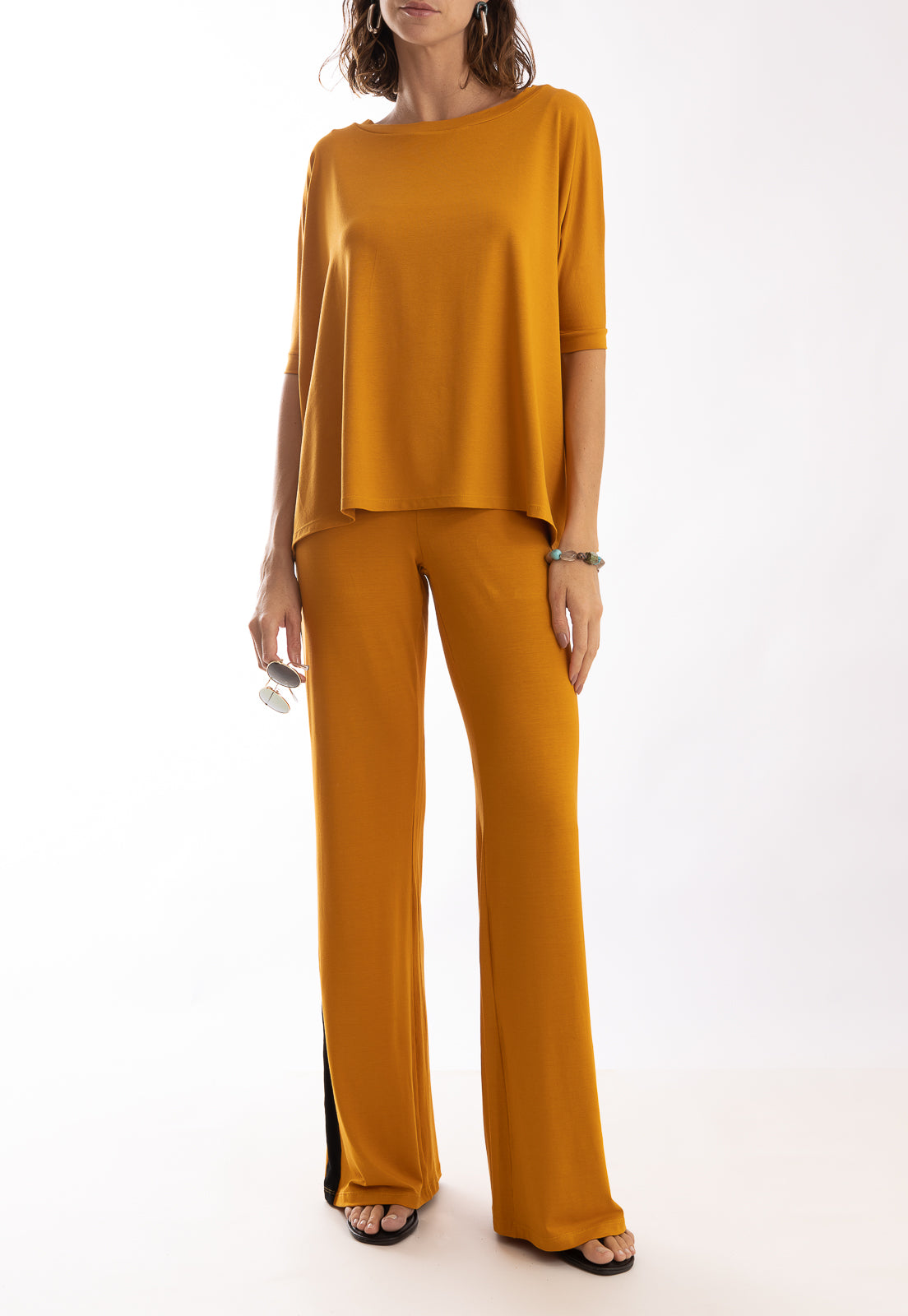 Saira Yellow Mustard Plain Pants With Side Stripes