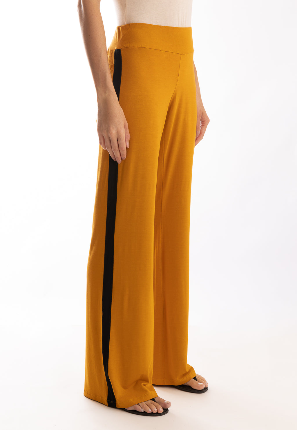 Saira Yellow Mustard Plain Pants With Side Stripes