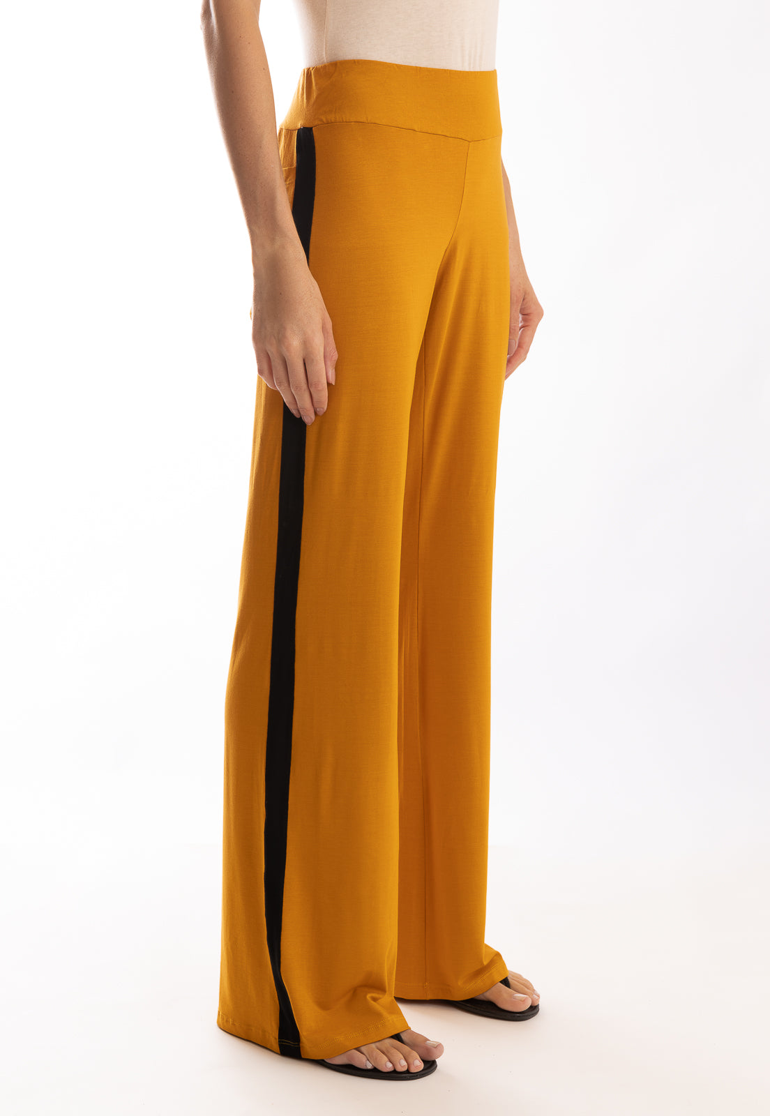 Saira Yellow Mustard Plain Pants With Side Stripes