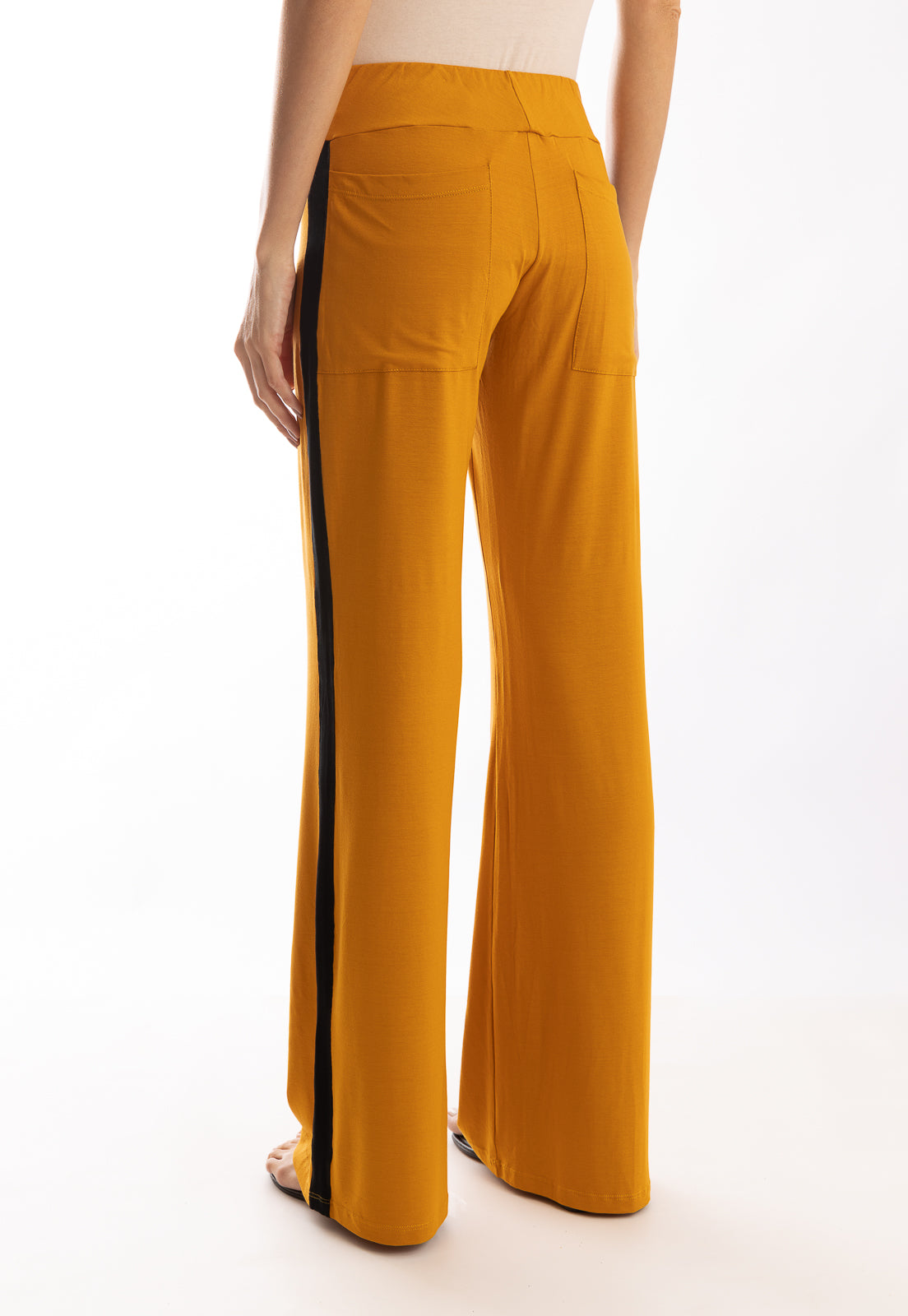 Saira Yellow Mustard Plain Pants With Side Stripes