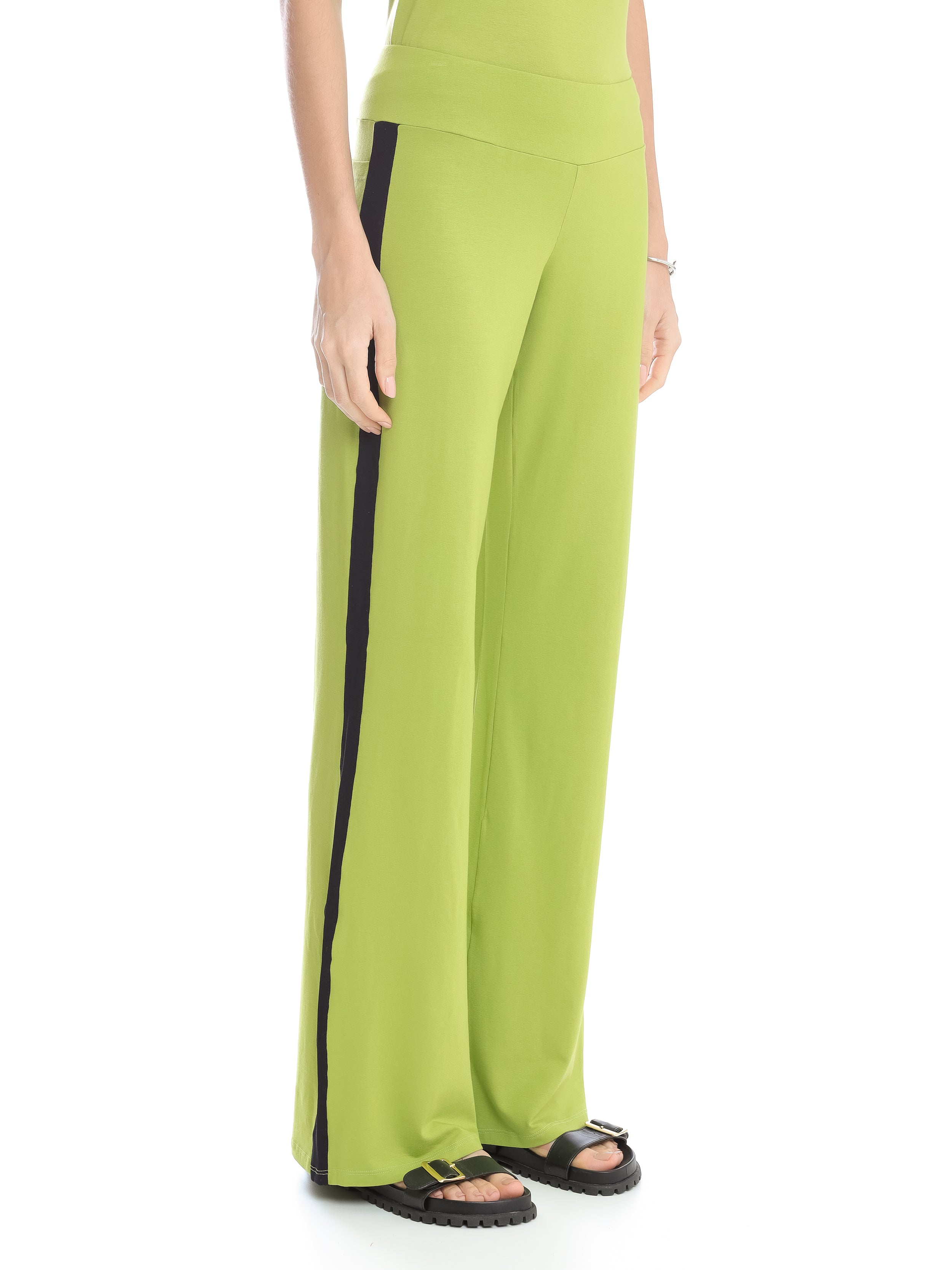 Saira Green Plain Pants With Side Stripes