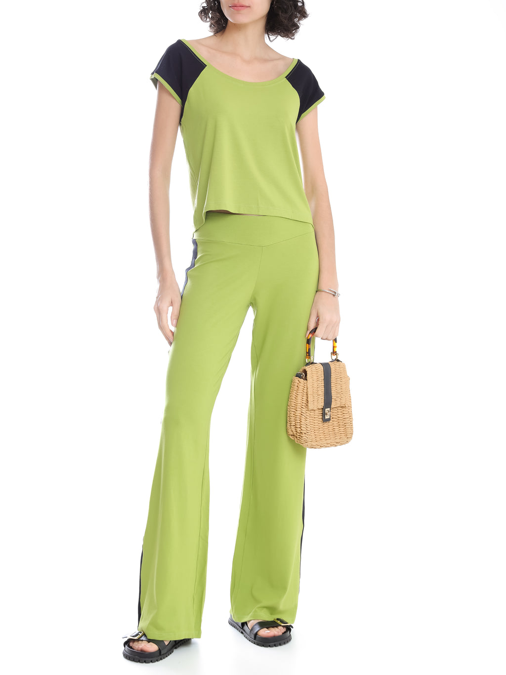 Saira Green Plain Pants With Side Stripes