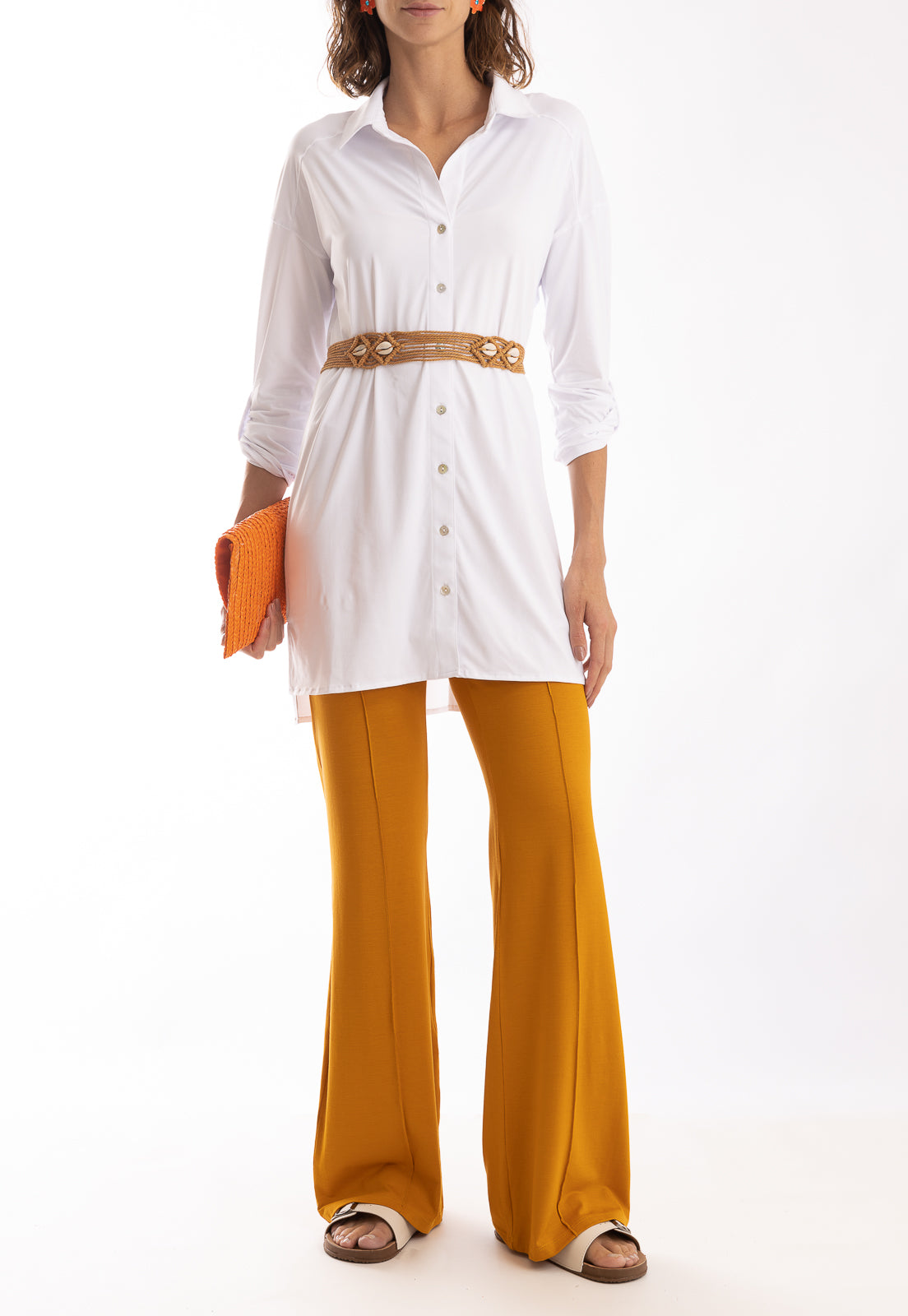 Pelican Mustard Yellow Solid Flare Pants