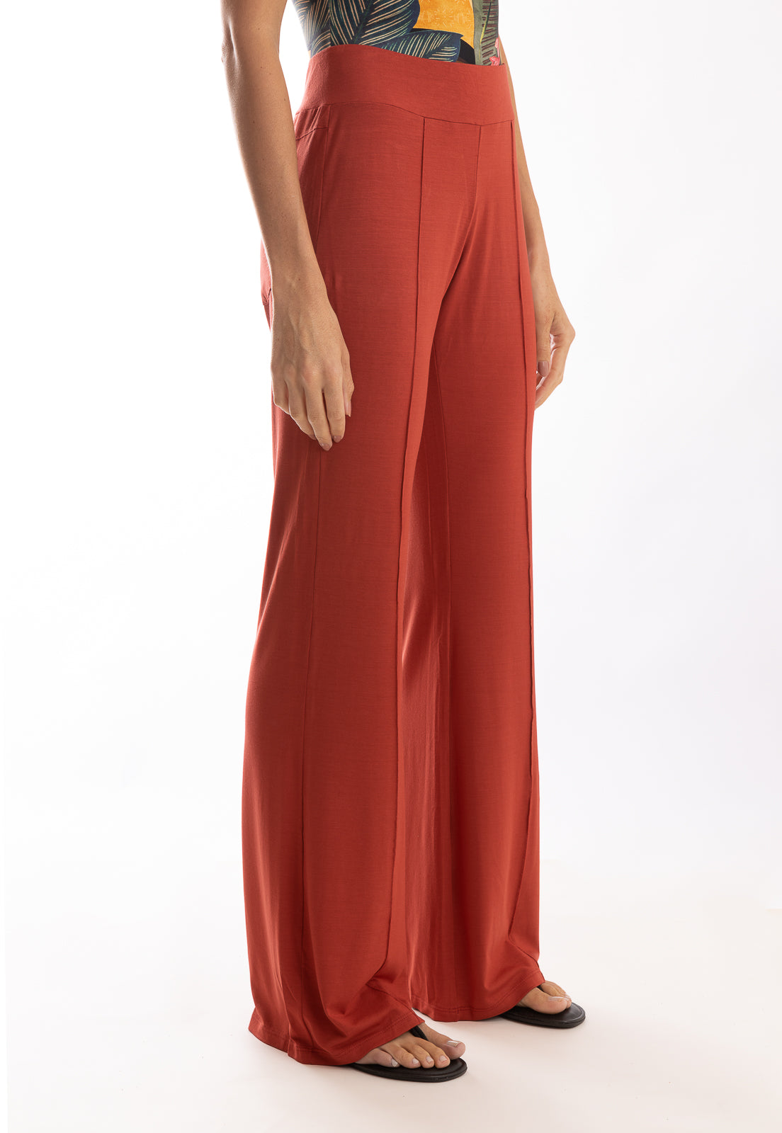 Pelican Red Plain Solid Flare Pants