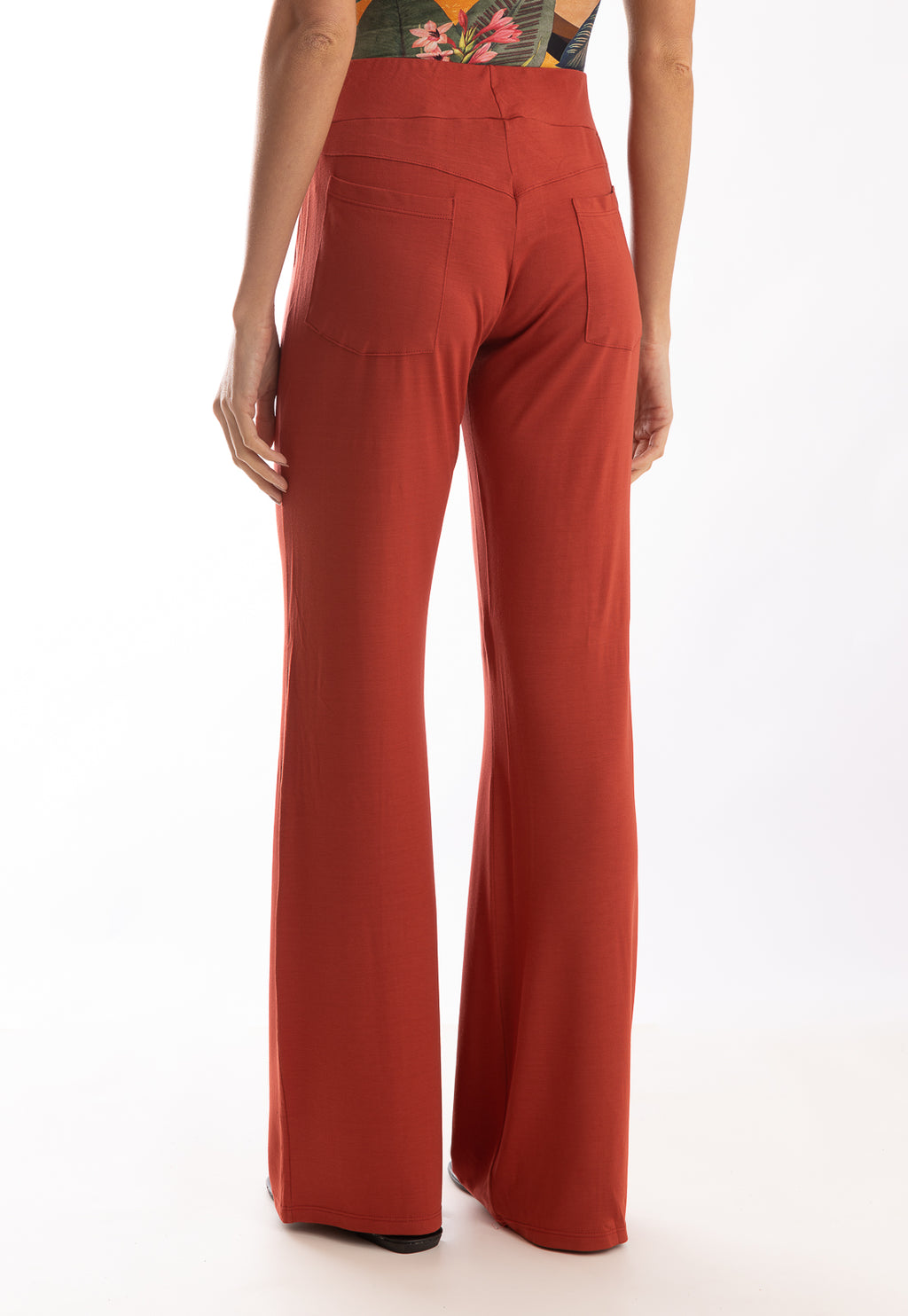 Pelican Red Plain Solid Flare Pants