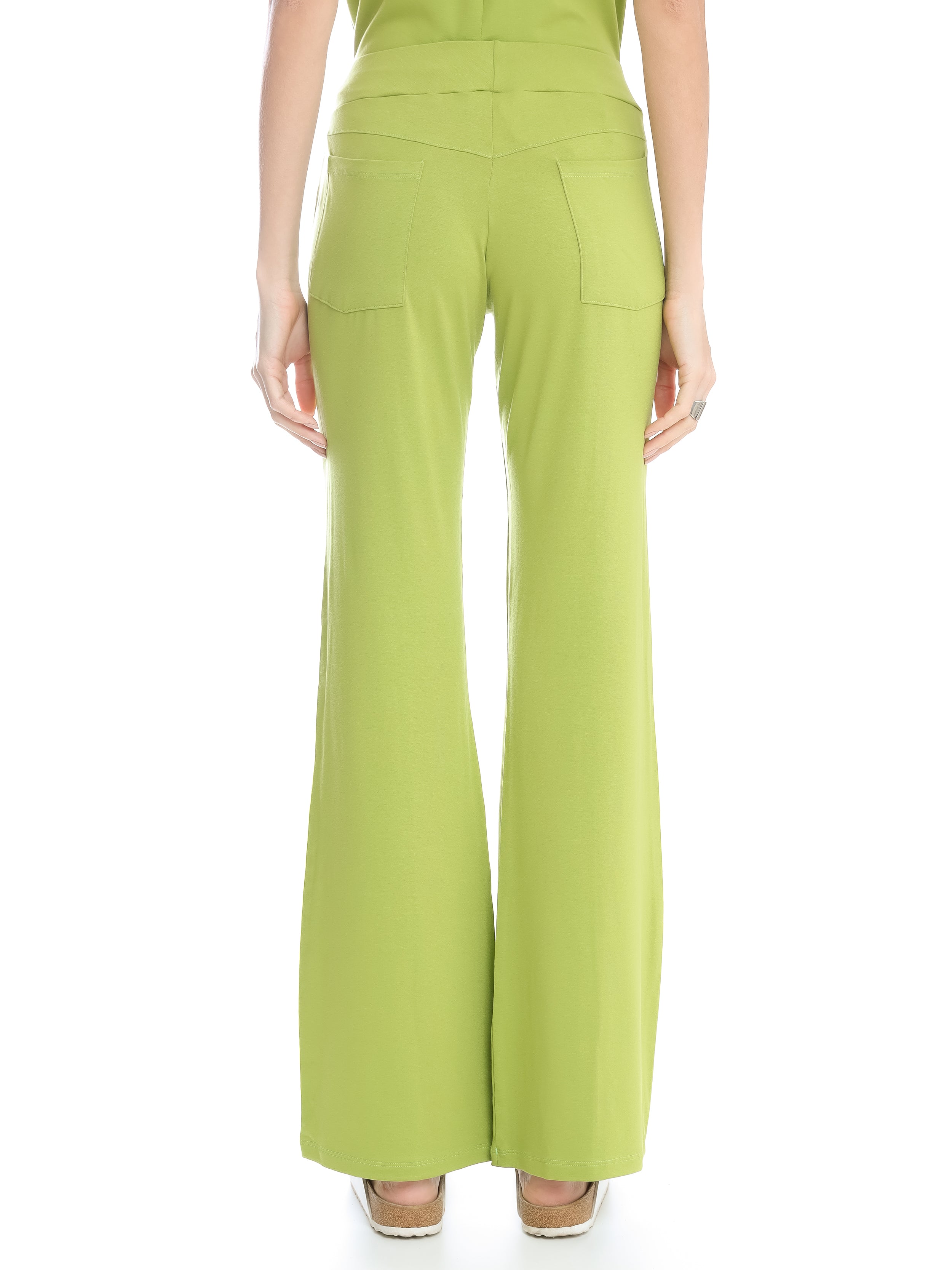Pelican Green Plain Solid Flare Pants