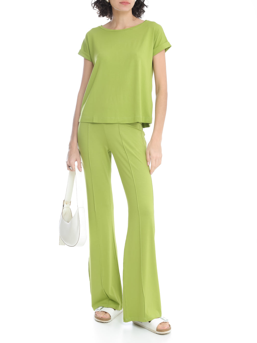 Pelican Green Plain Solid Flare Pants