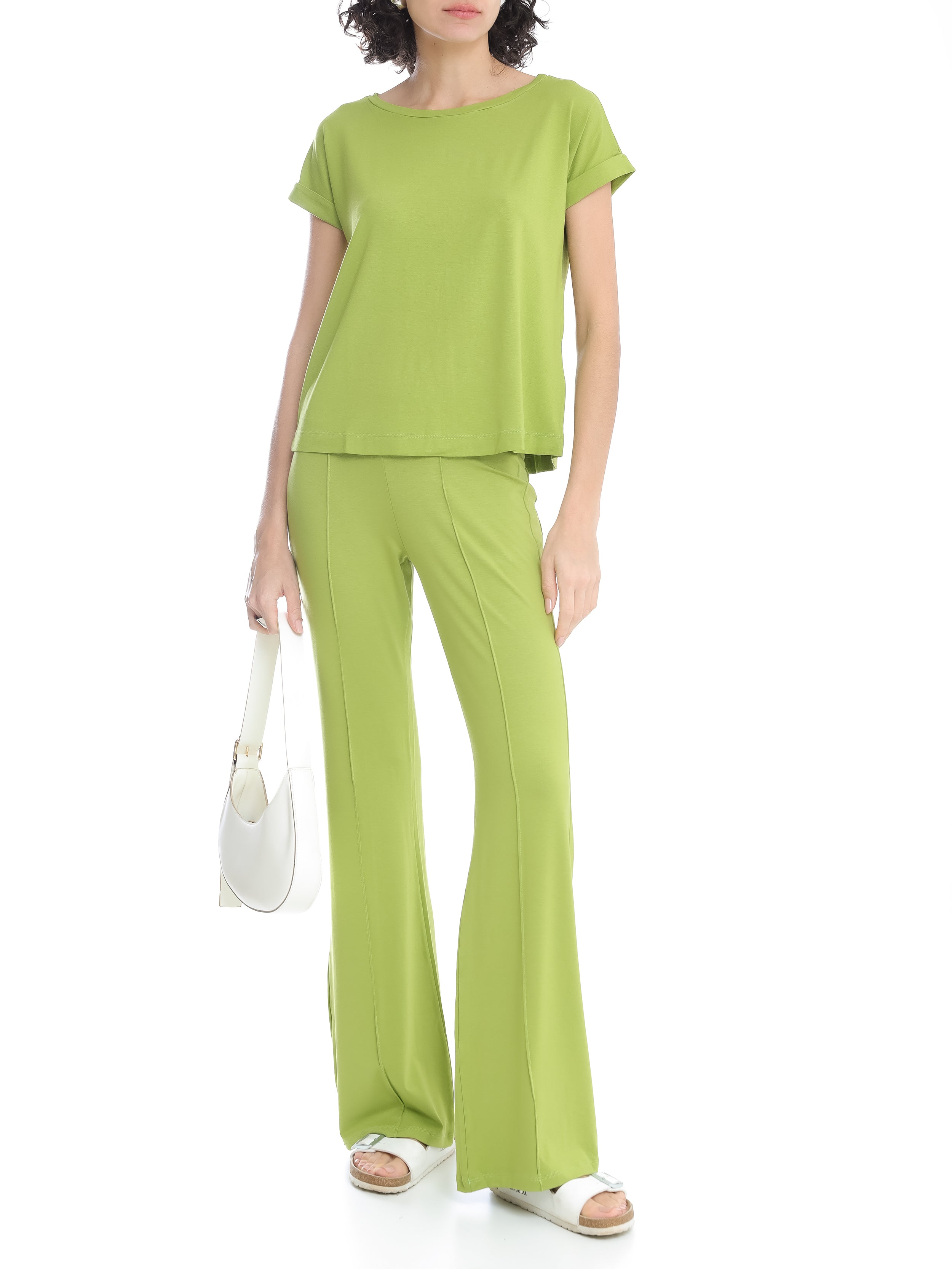 Pelican Green Plain Solid Flare Pants