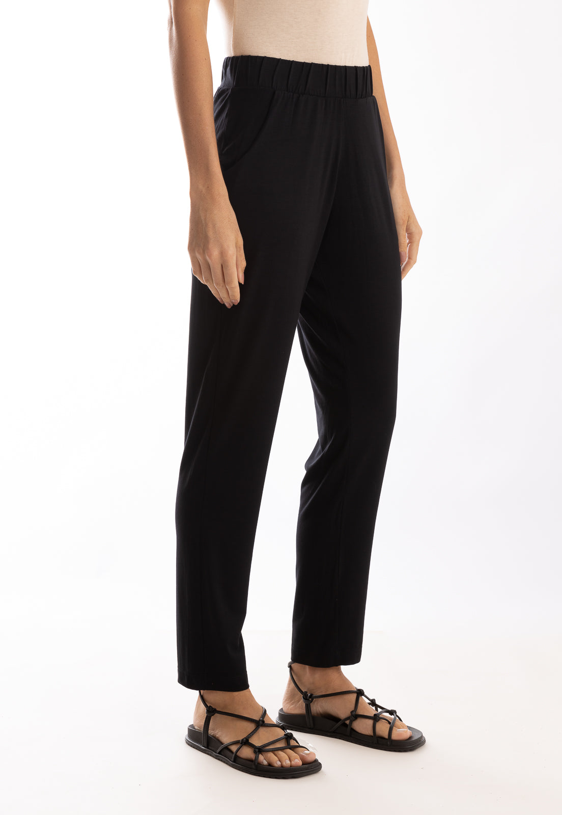 Grua Black Plain Pants Elasticated-Waist Trousers