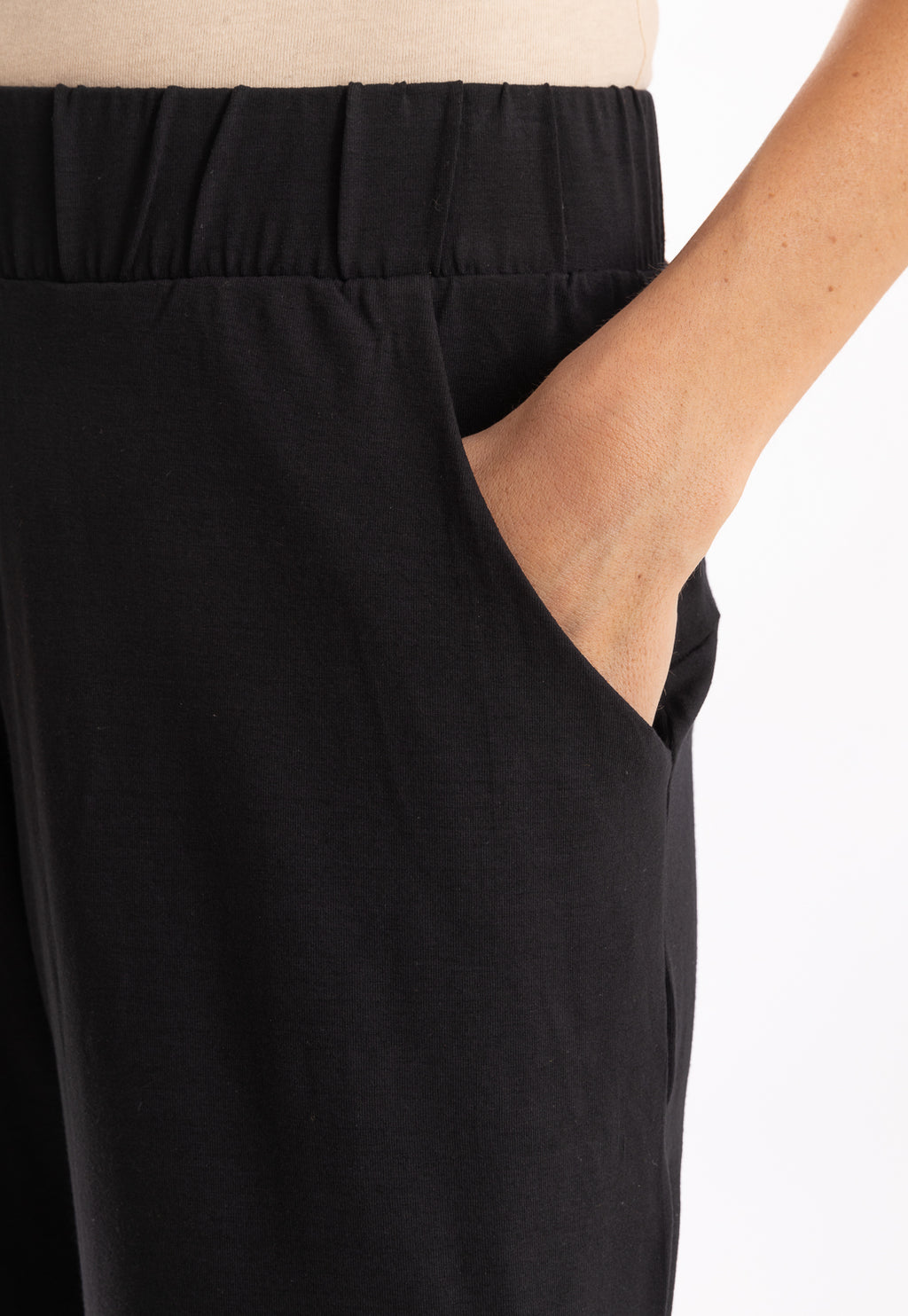 Grua Black Plain Pants Elasticated-Waist Trousers