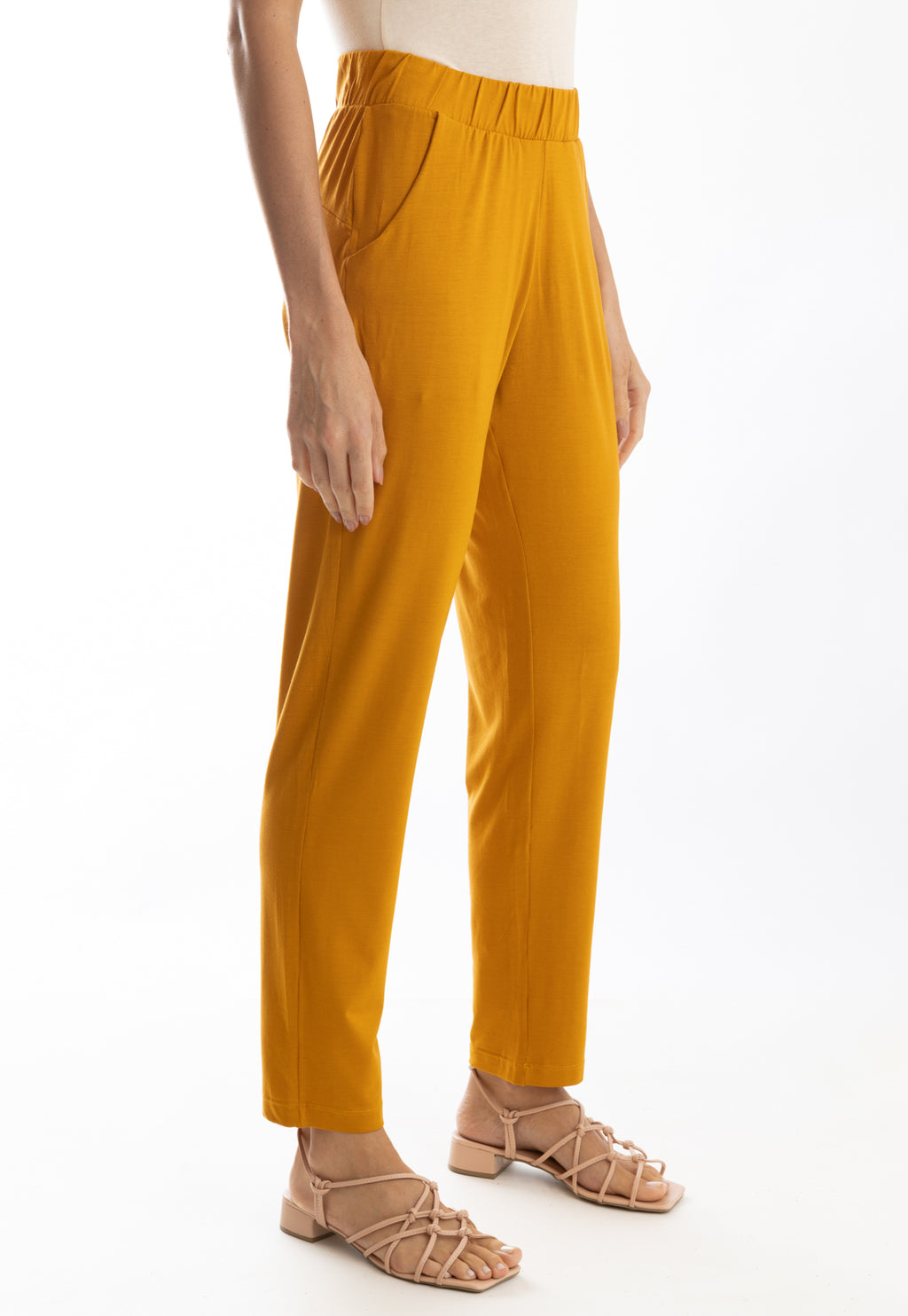Grua  Yellow Mustard Plain Pants Elasticated-Waist Trousers